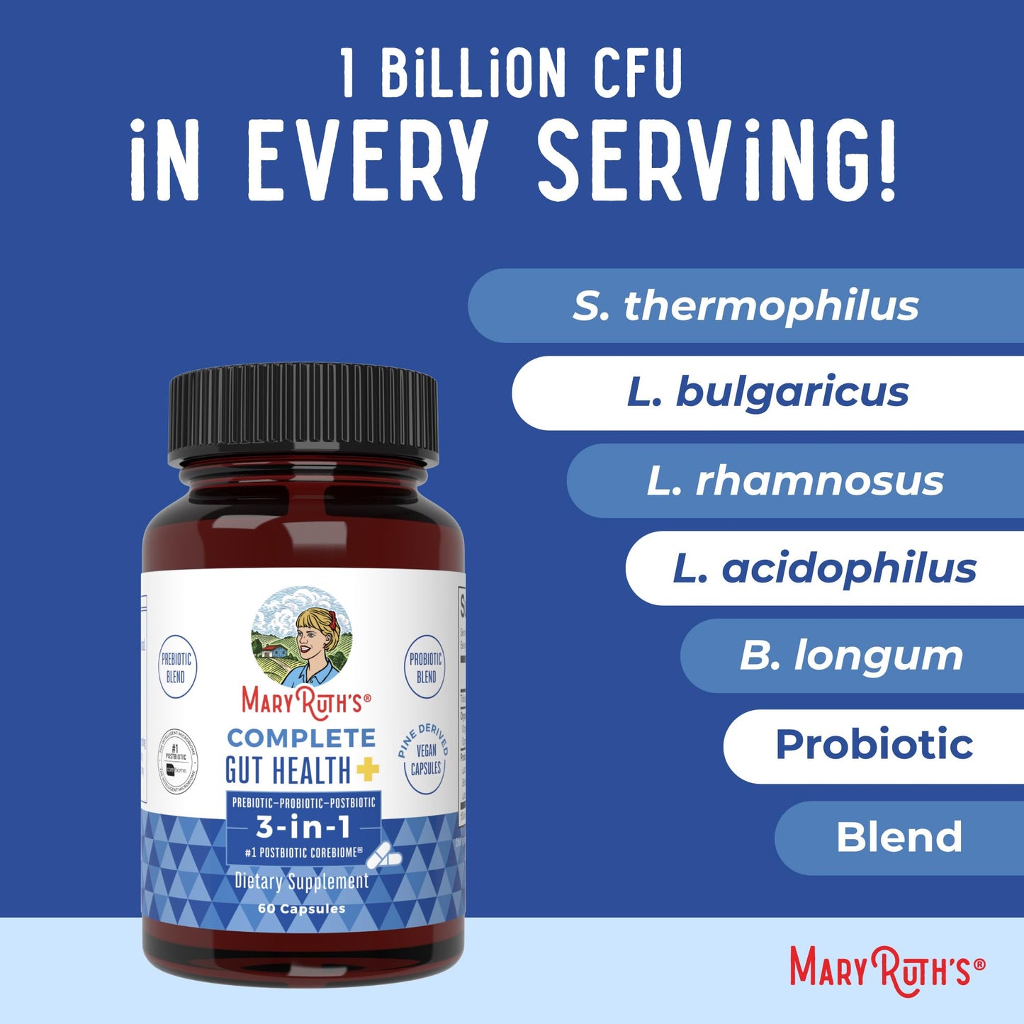 MARYRUTH'S Complete Gut Health+ Capsules | 5 Probiotic Blend | Butyrate | Corebiome® | Vegan Gut Support | Support Gastrointestinal Health & Microbiome MARYRUTH'SUS supplements