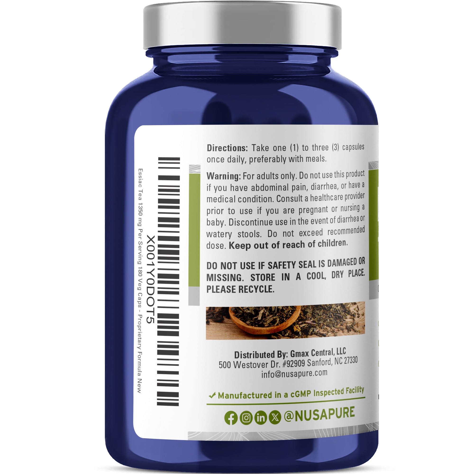 NusaPure Essiac Tea 1350 mg 180 Veggie Caps (Vegetarian, Non-GMO) NusaPureAu supplements