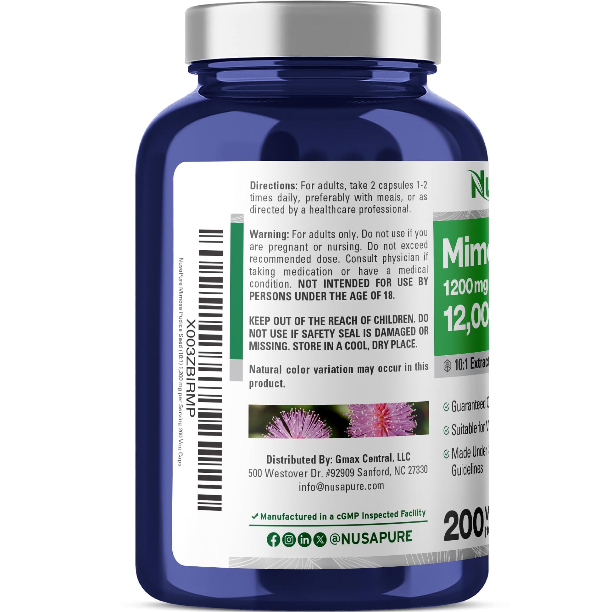 NusaPure Mimosa Pudica Seed 10:1 Extract, 1200 mg Equivalent to 12,000 mg 200 Veg Capsules (Non-GMO, Vegan) NusaPureAu supplements