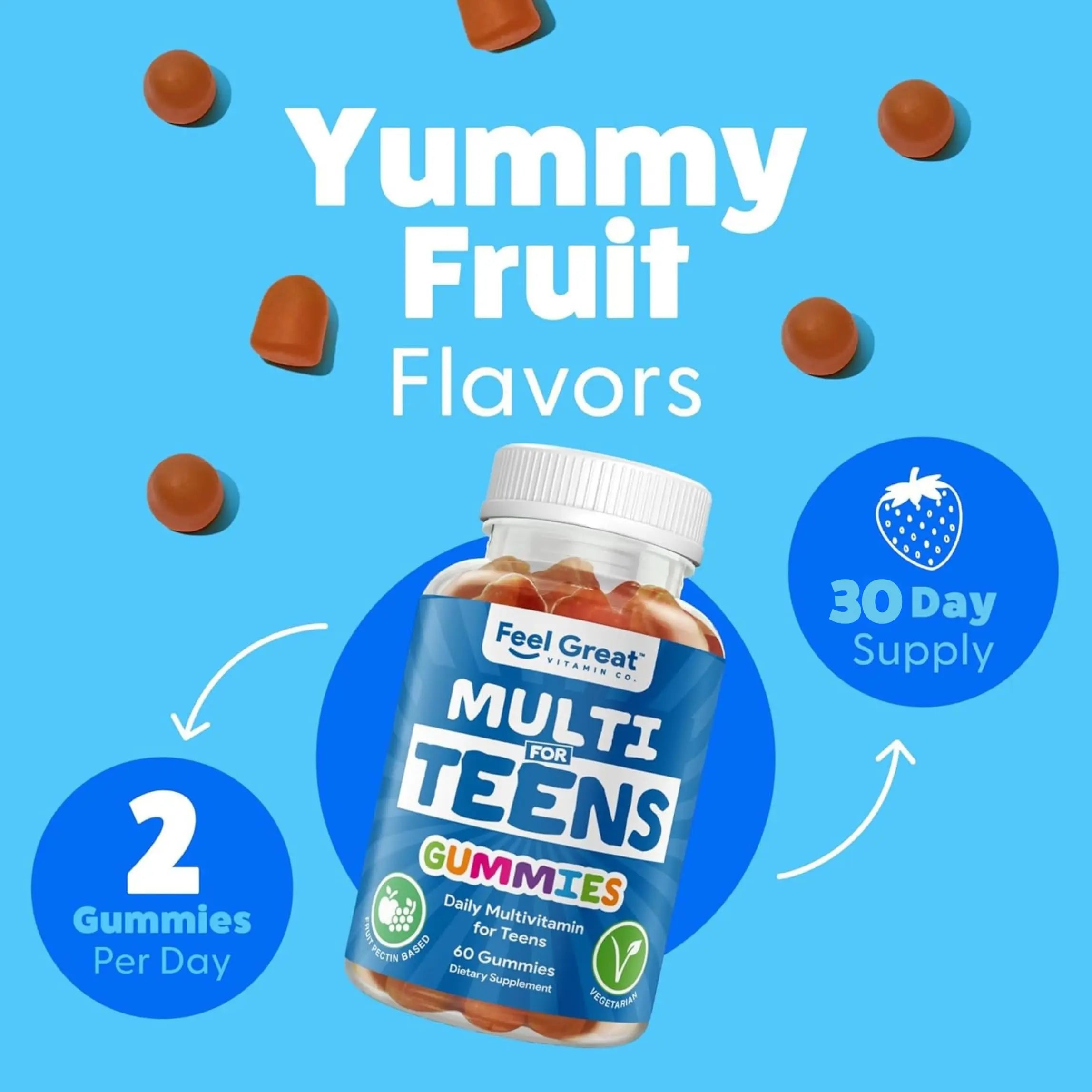Feel Great Teen Vitamins Multivitamin Gummies | Citrus & Strawberry Flavor for Teen Boys & Girls | for Bone, Muscle & Immune Support | The Feel Great Vitamin CompanyAu supplements
