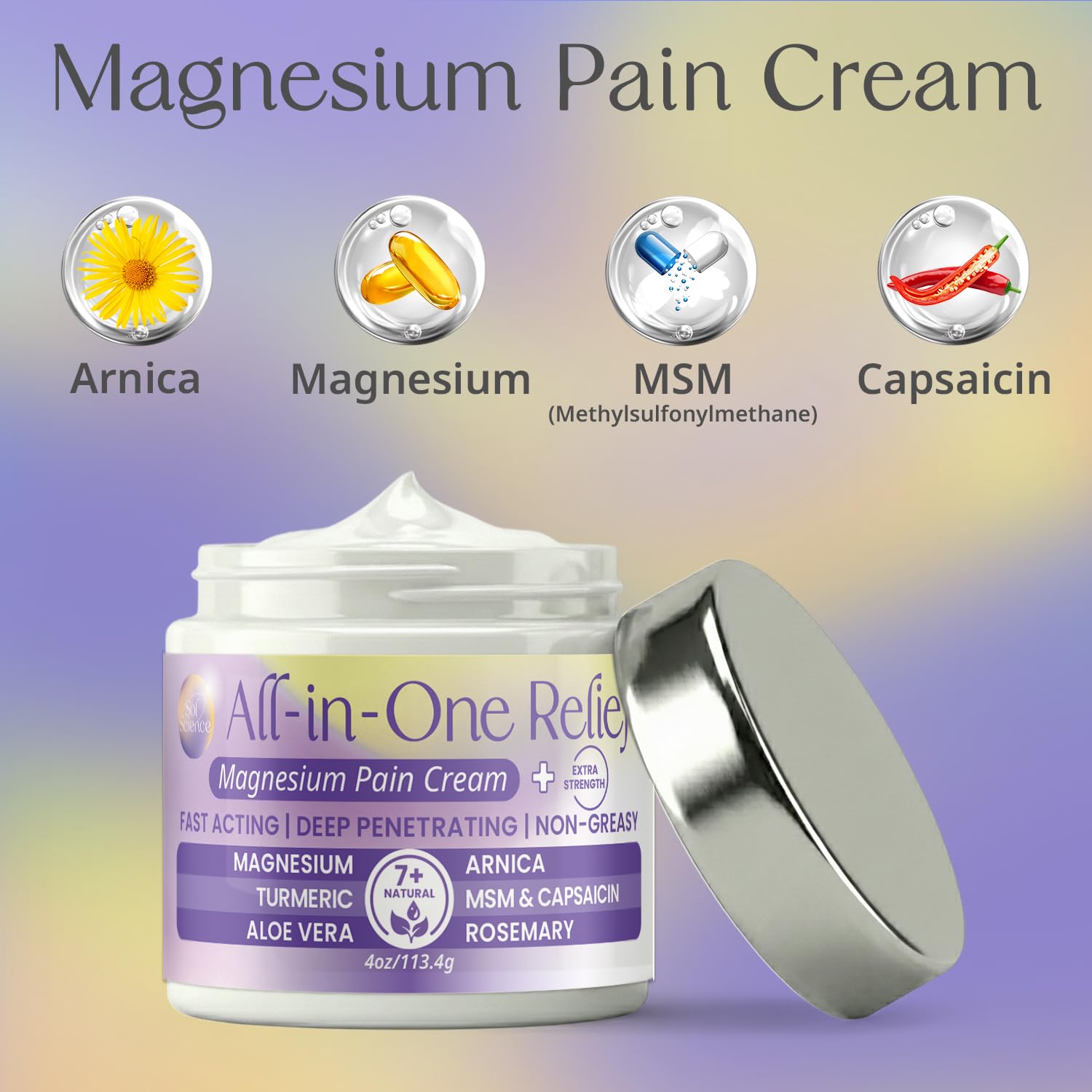 PURPLE CANYON All in One Magnesium Pain Cream – Natural Pain Relief Cream with Arnica, MSM & Capsaicin for Muscle & Joint Support – Fast-Absorbing, Non-Greasy Formula with Aloe Vera & Turmeric PURPLE CANYONAu supplements