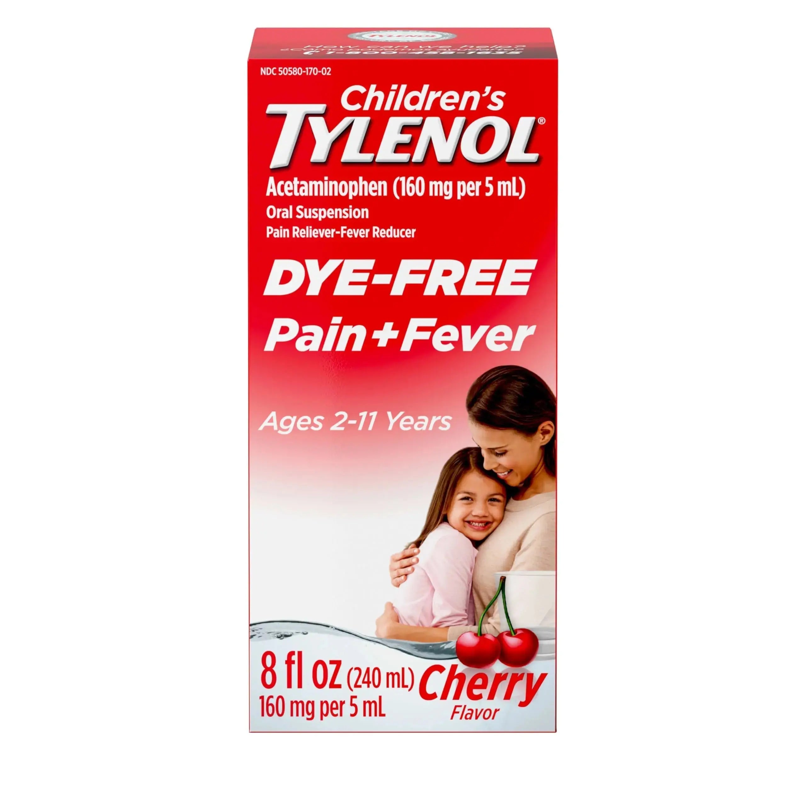 Children's Tylenol Liquid Pain Relief & Fever Medicine, Oral Suspension, Dye-Free, Acetaminophen, No Aspirin, No Ibuprofen, No High Fructose Corn Syrup; Cherry Flavor, 8 fl. oz.; Pack of 1 TylenolAu supplements