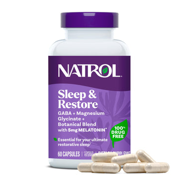 Natrol Sleep & Restore Capsules - Calm Magnesium Glycinate, Magnesium Sleep Aid with GABA, Melatonin 5mg, Botanical Blend, 30 Day Supply NatrolAu supplements