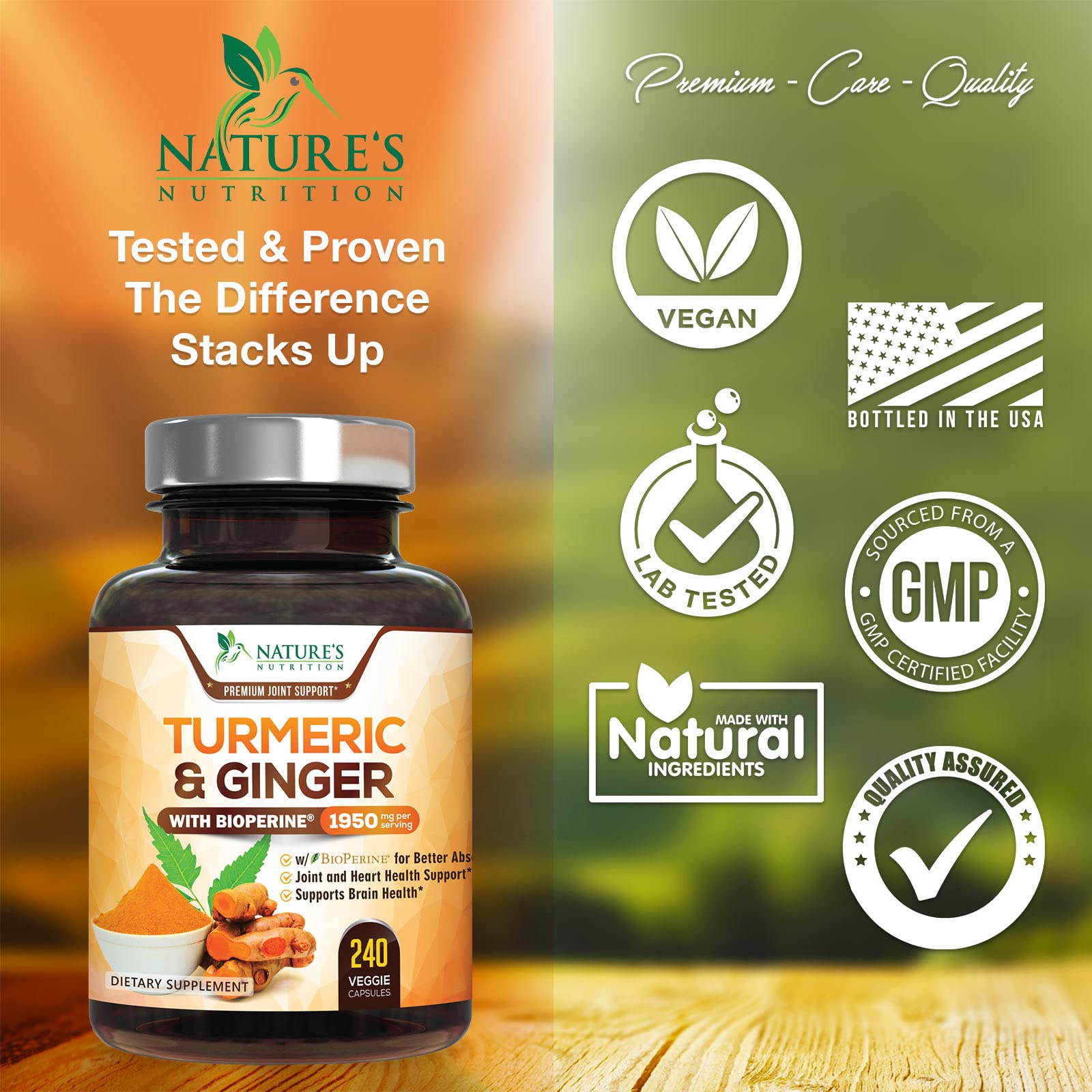Turmeric Curcumin with BioPerine & Ginger 95% Standardized Curcuminoids 1950mg Nature's NutritionAu supplements