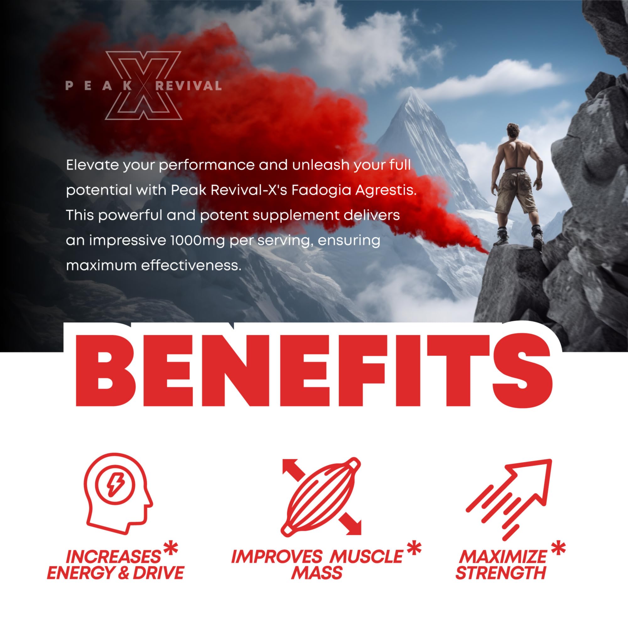 Peak Revival-X Fadogia Agrestis 1000mg Per Serving Supplement - Potent Extract to Increase Energy, Athletic Performance & Muscle Mass - Supplements, Made in The USA (60 Capsules) Peak Revival-XAu supplements
