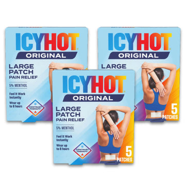 Icy Hot Original Pain Relief Patch, Large Size Comfortable Fabric Patches with Menthol 5%, Ice and Heat Contrast Therapy for Backaches, Joints, Muscle Strains and Arthritis, 5 ct., 3 Pack Icy HotAu supplements