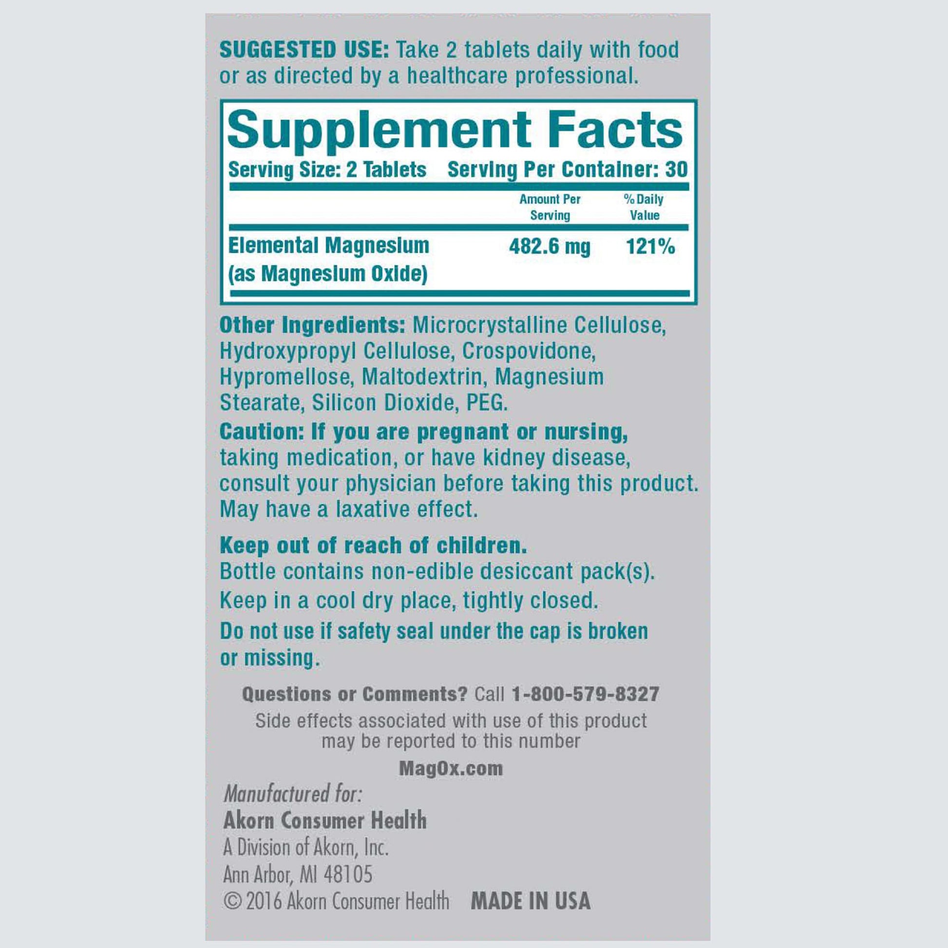 Mag-Ox Magnesium Supplement, Pharmaceutical Grade Magnesium Oxide 483mg, Most Concentrated Form of Magnesium, 120 Tablets (Pack of 3) Mag-Ox 400Au supplements