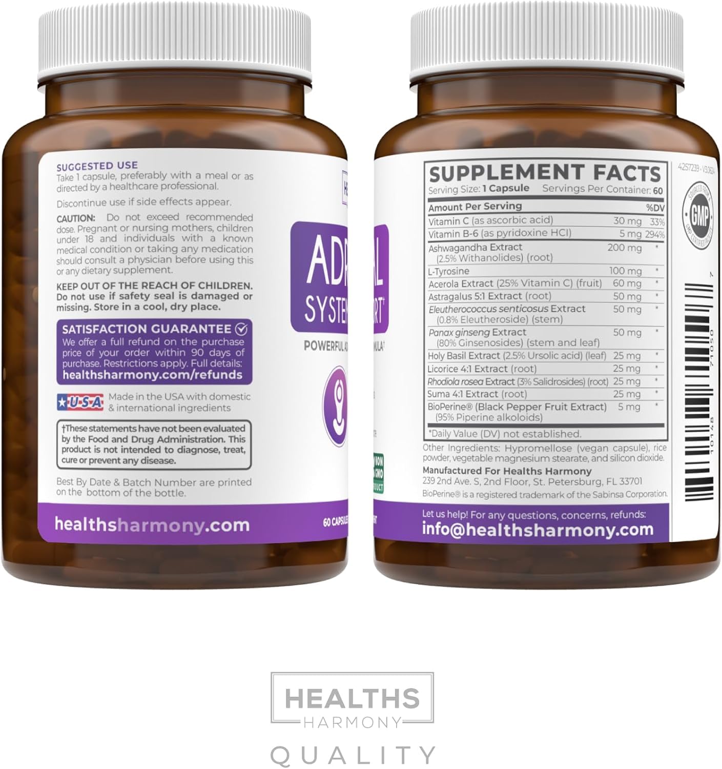 Adrenal System Support & Cortisol Manager (2 Month Supply) Powerful Ashwagandha & L-Tyrosine Fatigue Supplement - Maintain Balanced Cortisol Levels, Health, & Stress Relief - Non-GMO - 60 Capsules Healths HarmonyAu supplements