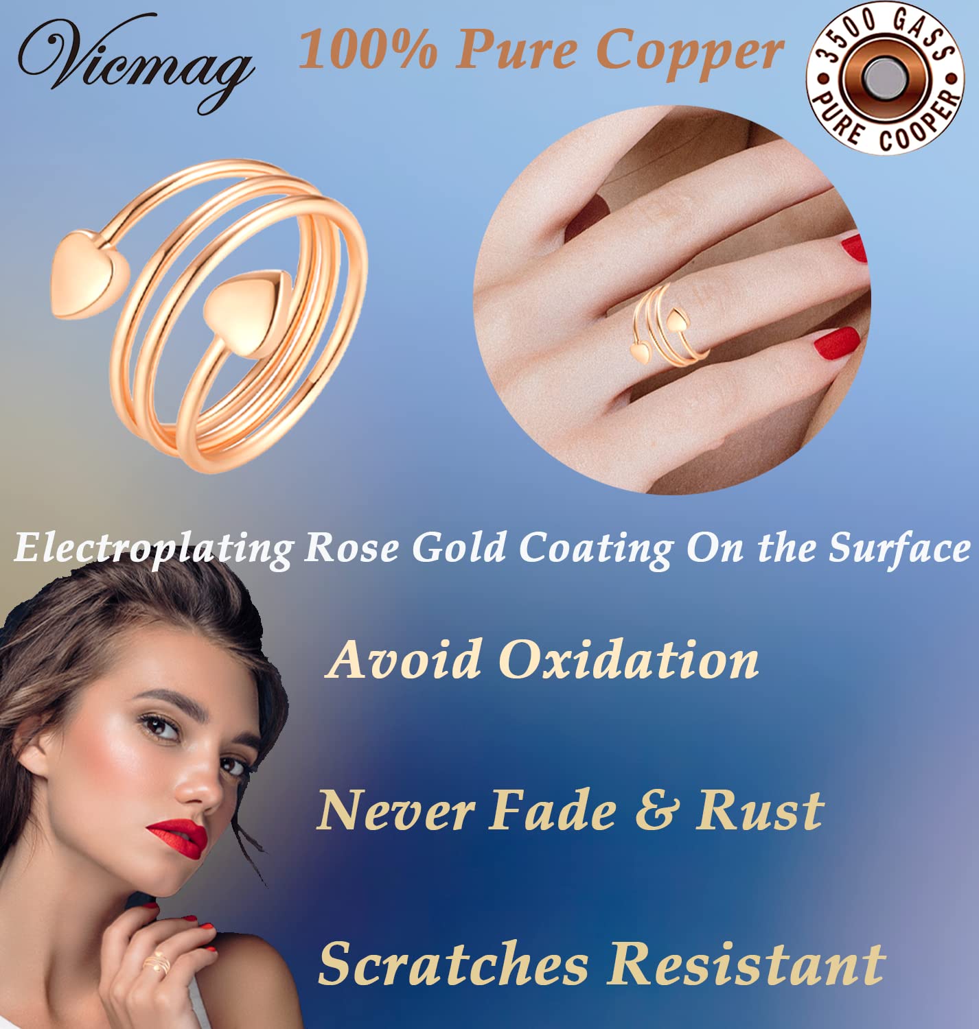 Vicmag Copper Bracelet for Women 99.9% Solid Pure Copper Valentine's Day Gift for Her with Adjustment Tool VicmagAu supplements