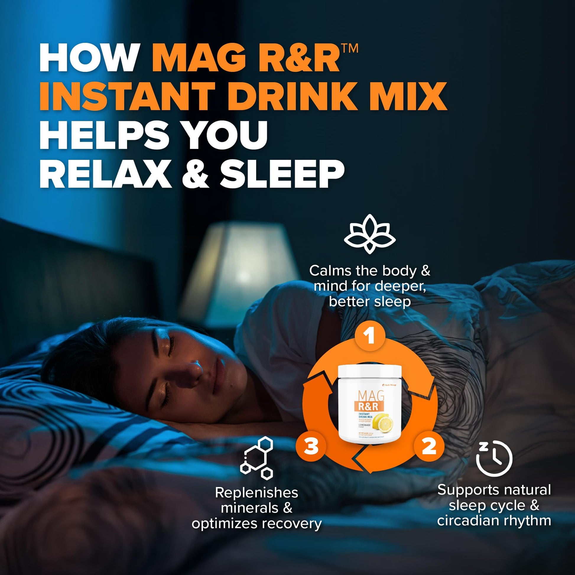 SaltWrap Mag R&R Instant Drink Mix - Sugar-Free Nighttime Magnesium Glycinate Powder with Stevia & FiberSMART® - Muscle Cramp & Leg Cramps Relief, Sleep & Relaxation Support - 30 Servings SaltWrapAu supplements