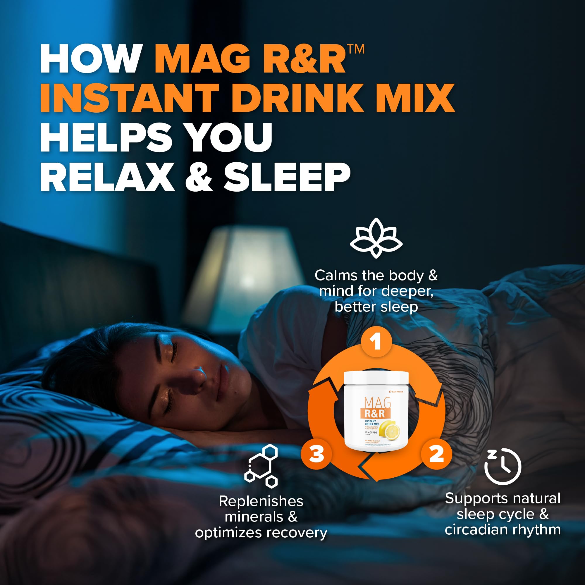 SaltWrap Mag R&R Instant Drink Mix - Sugar-Free Nighttime Magnesium Glycinate Powder with Stevia & FiberSMART® - Muscle Cramp & Leg Cramps Relief, Sleep & Relaxation Support - 30 Servings SaltWrapAu supplements