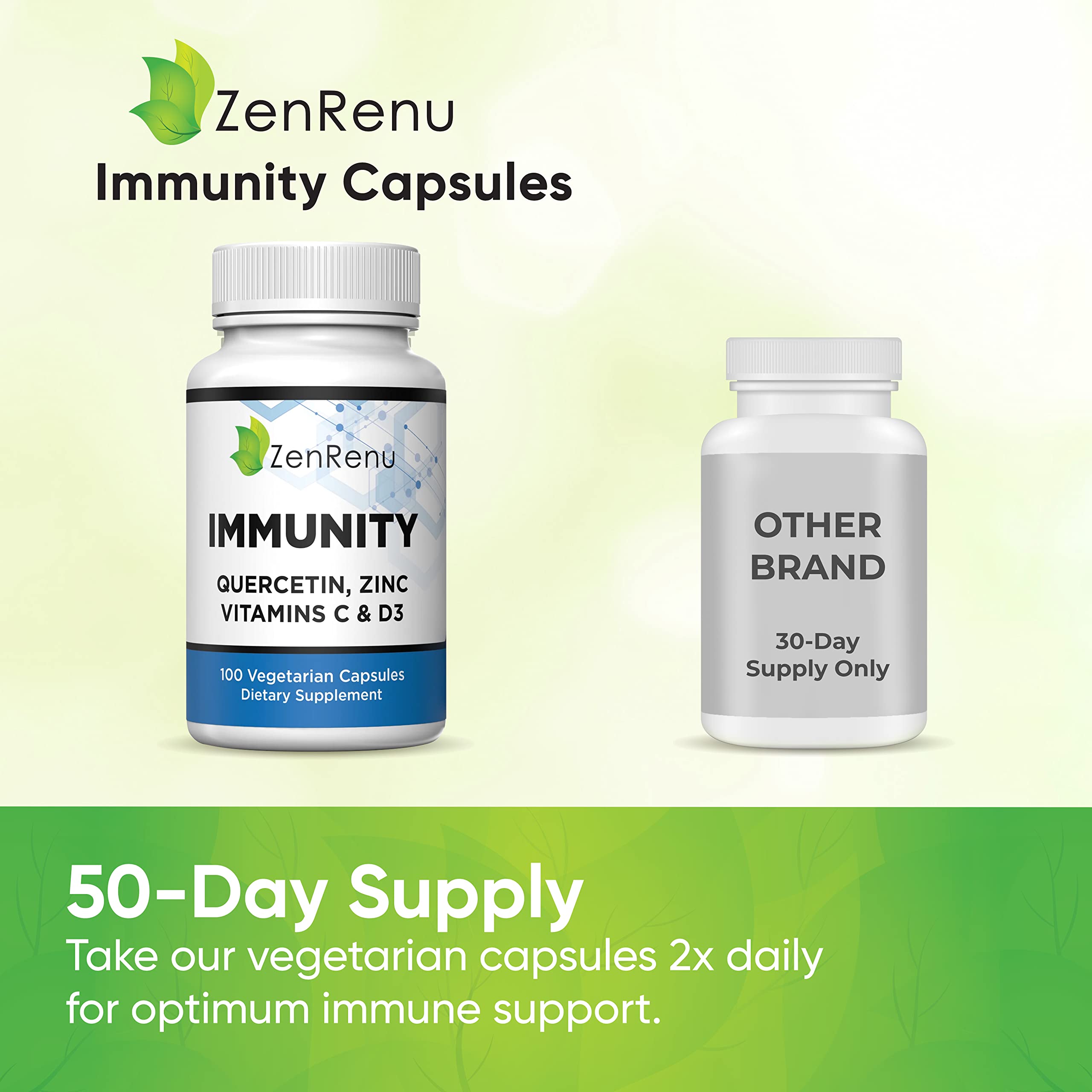 Zenrenu Immunity Quercetin 700 mg Zinc Vitamin C Vitamin D Immune Support Supplement with Curcumin - Easy to Absorb Immunity Supplement, 100 Vegetarian Capsules 50 Day Supply ZenrenuAu supplements