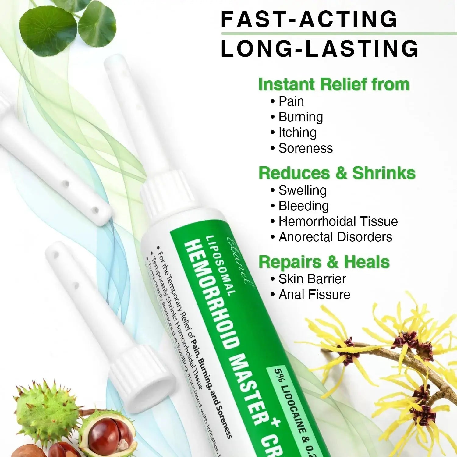 Ebanel 5% Lidocaine Hemorrhoid Treatment Cream with Witch Hazel, Phenylephrine, Horse Chestnut, Vitamin B6, Zinc Oxide, External and Internal Hemorrhoids Treatment Burn Itch Pain Relief Anal Cream EbanelAu supplements