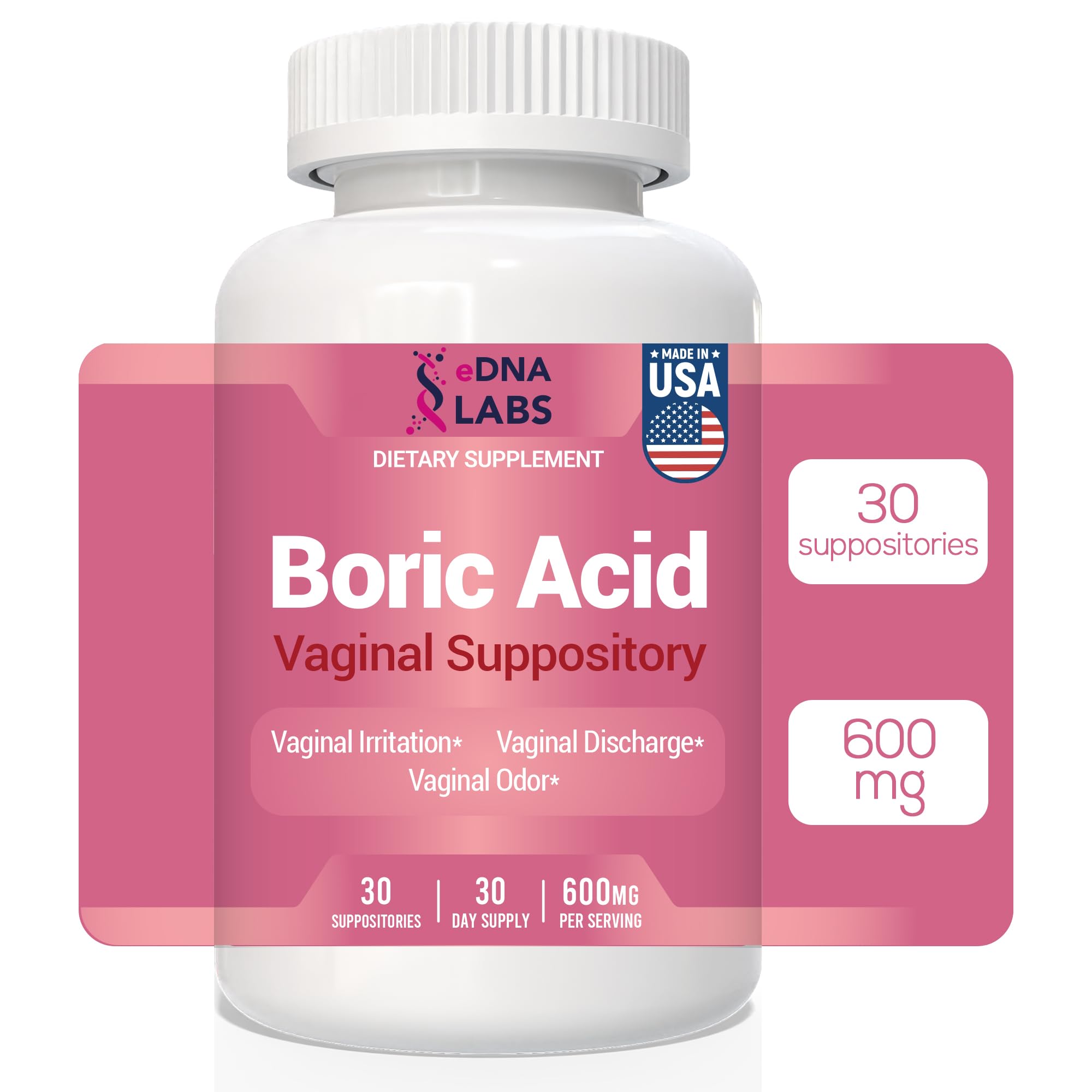 Boric Acid Suppositories for Women 600 mg, Pure Boric Acid pH Balance for Women & Vaginal Odor Control – 30 Suppositories, Made in USA HARMONIFYUS supplements