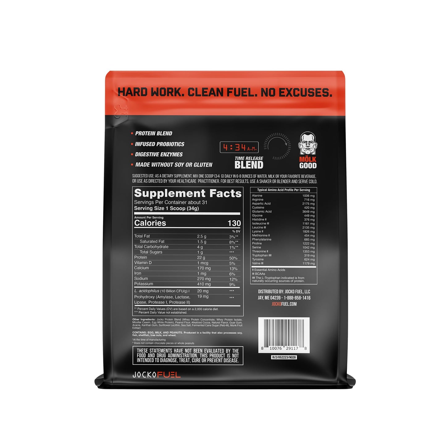 Jocko Mölk Chocolate Peanut Butter Whey Protein Powder - Keto, Probiotics, Grass Fed Jocko FuelUS supplements