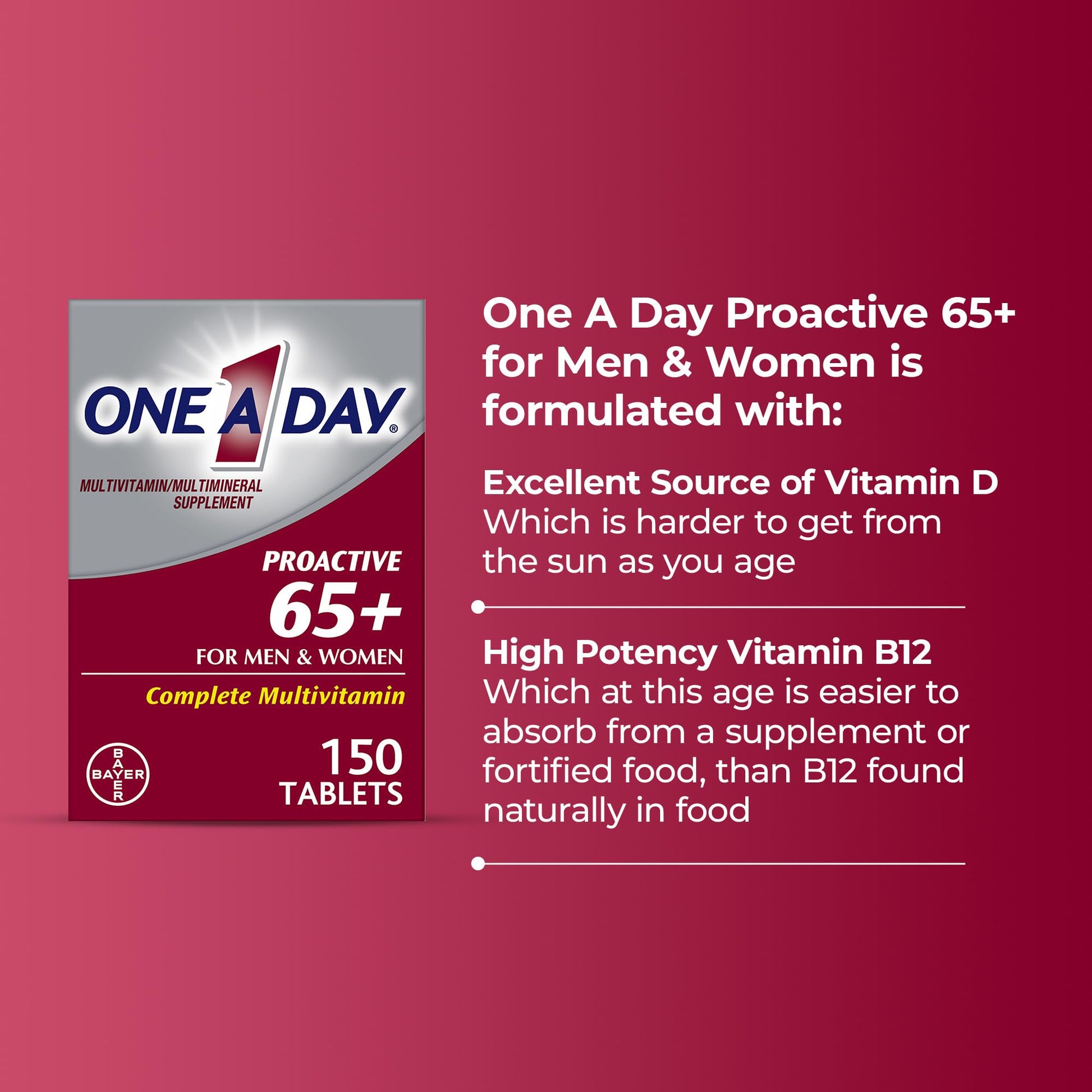 One A Day Proactive 65+, Mens & Womens Multivitamin, Supplement with Vitamin A, C, D, and Zinc to Support Bone Health & Cell Health, Calcium ONE A DAYAu supplements