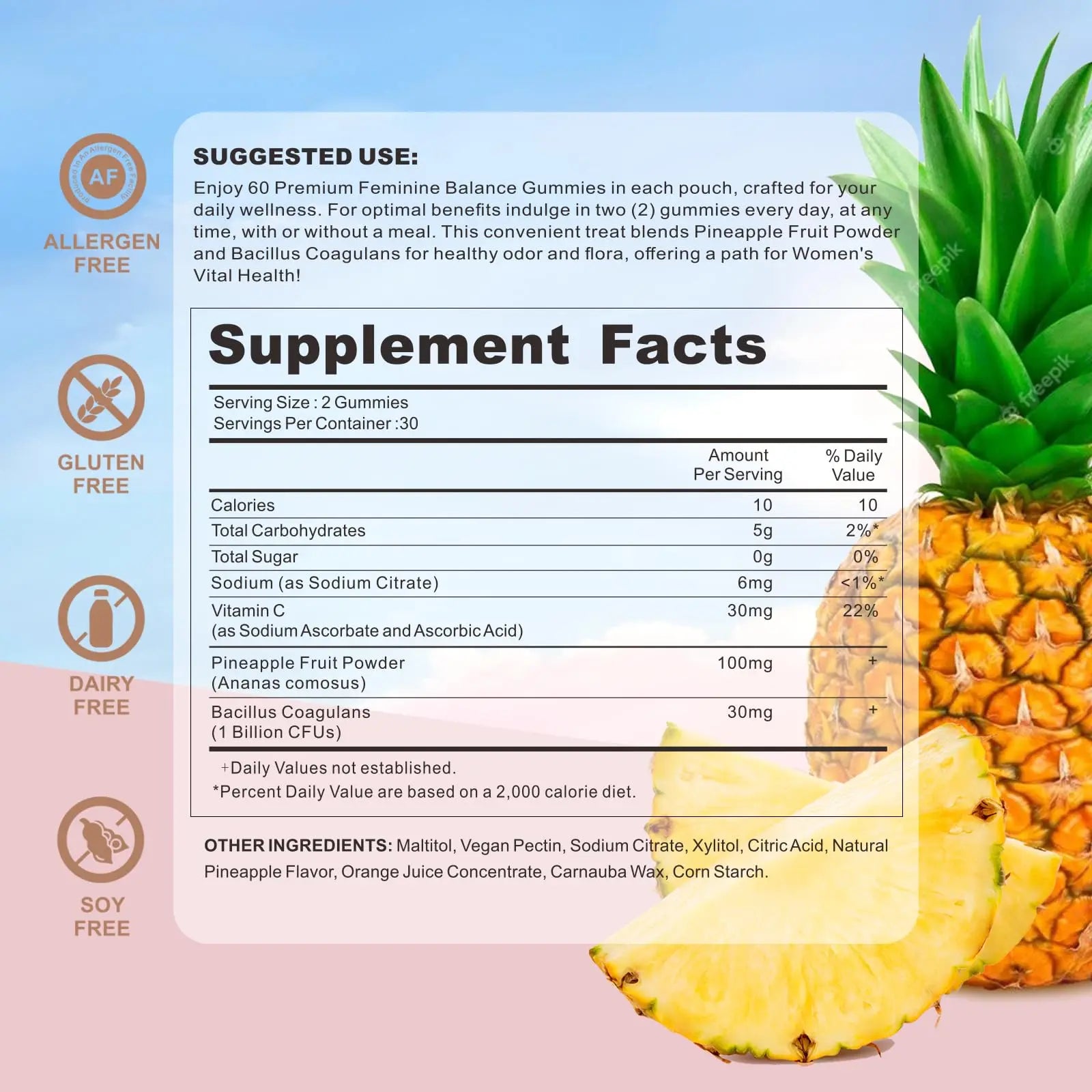 4 BIRDIES GOLF Premium Feminine Balance Gummies for Women's Health, Hawaiian Pineapple Gummies for Women Vaginal Probiotic & pH Balance Support - Vegan - Healthy Odor - Gluten-Free - 60 Count 4 BIRDIES GOLFnz supplements