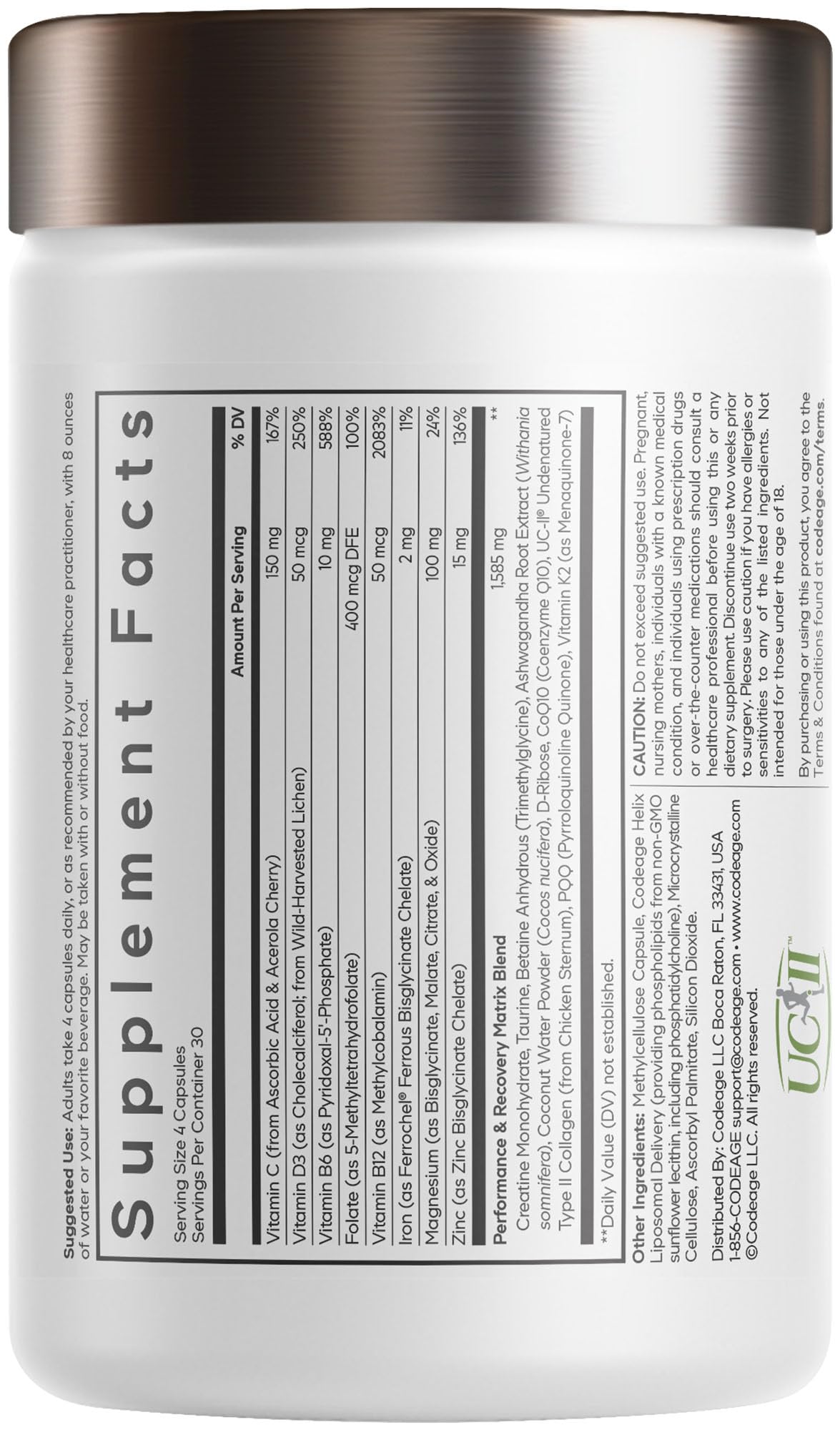 Codeage Athlete Multivitamin Platinum – Sports Supplement with Vitamins & Minerals, Folate, Iron & Magnesium, Creatine, Taurine, Electrolytes, CoQ10, PQQ, UC-II Collagen – Non-GMO – 120 Capsules CodeageAu supplements