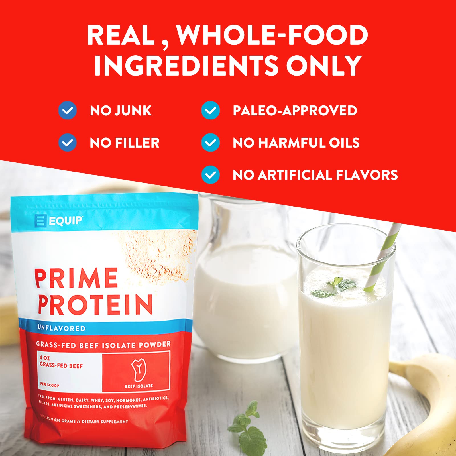 Equip Foods Prime Protein - Grass Fed Beef Protein Powder Isolate - Paleo and Keto Friendl EquipUS supplements