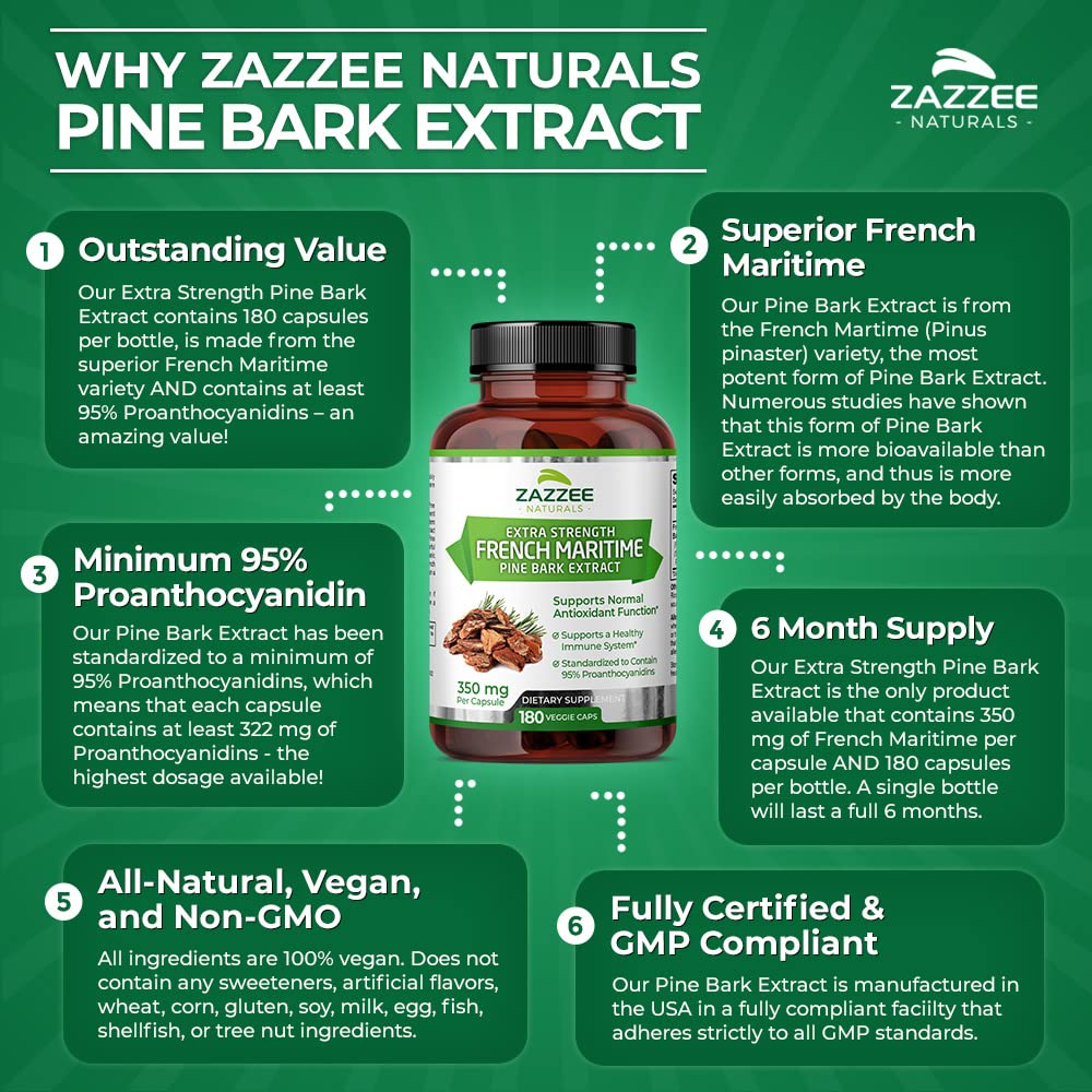 Zazzee Extra Strength French Maritime Pine Bark Extract, 350 mg Per Capsule ZazzeeUS supplements