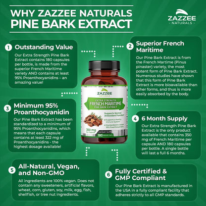 Zazzee Extra Strength French Maritime Pine Bark Extract, 350 mg Per Capsule ZazzeeUS supplements