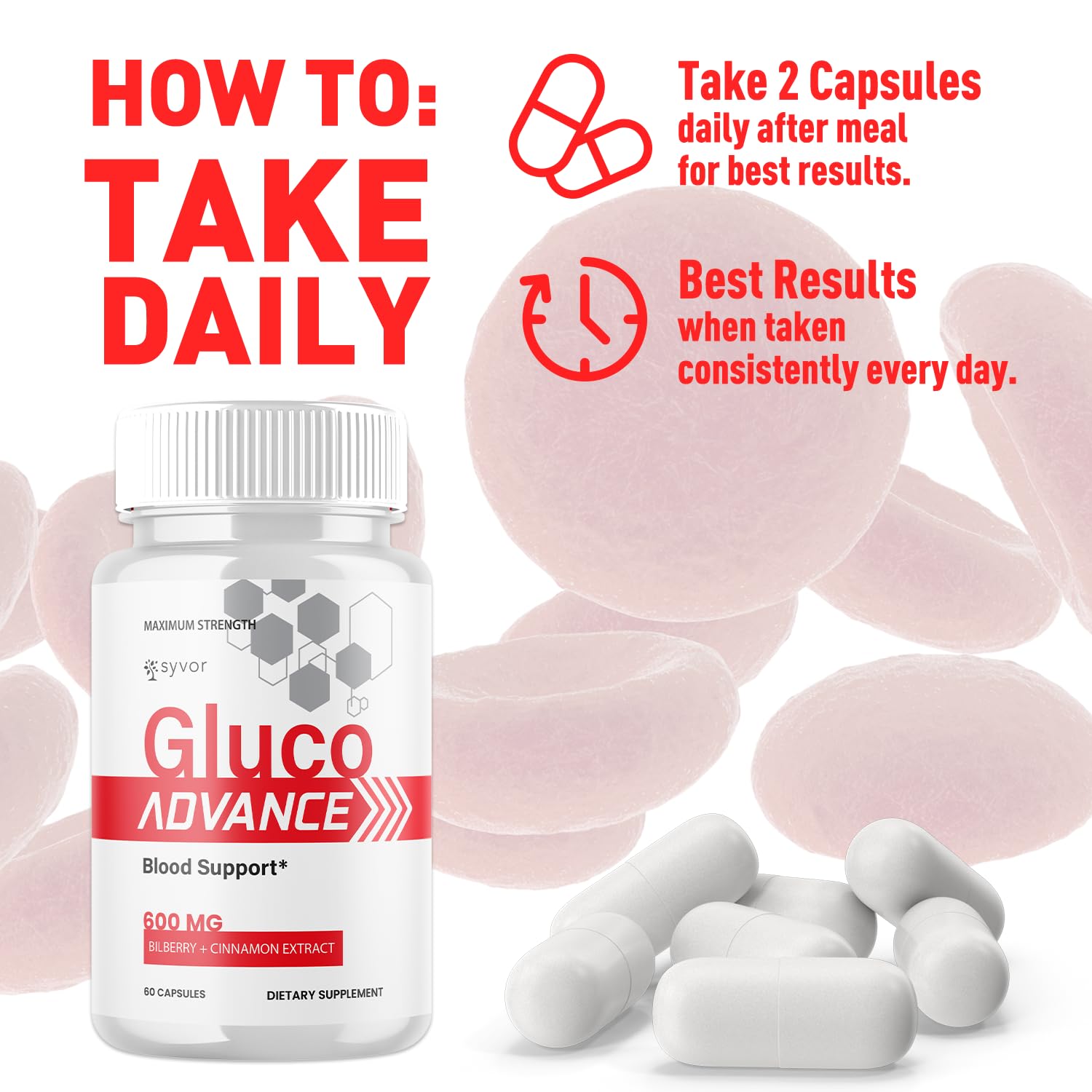 (2 Pack) Gluco Advance Capsules, Official GlucoAdvance Supplement Pills with All Natural Ingredients, Advanced Formula Supplement with Maximum Strength Support Vitamins for Women & Men (120 Capsules) SyvorAu supplements