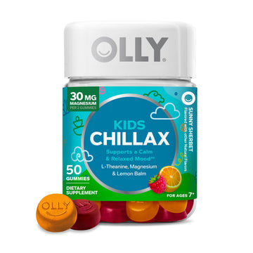 OLLY Kids Chillax Gummy, For a Calm and Relaxed Mood*, Magnesium, L-Theanine, Lemon Balm Extract, Chewable Supplement, Sherbet Flavored, 25 Day Supply - 50 Count OLLYAu supplements