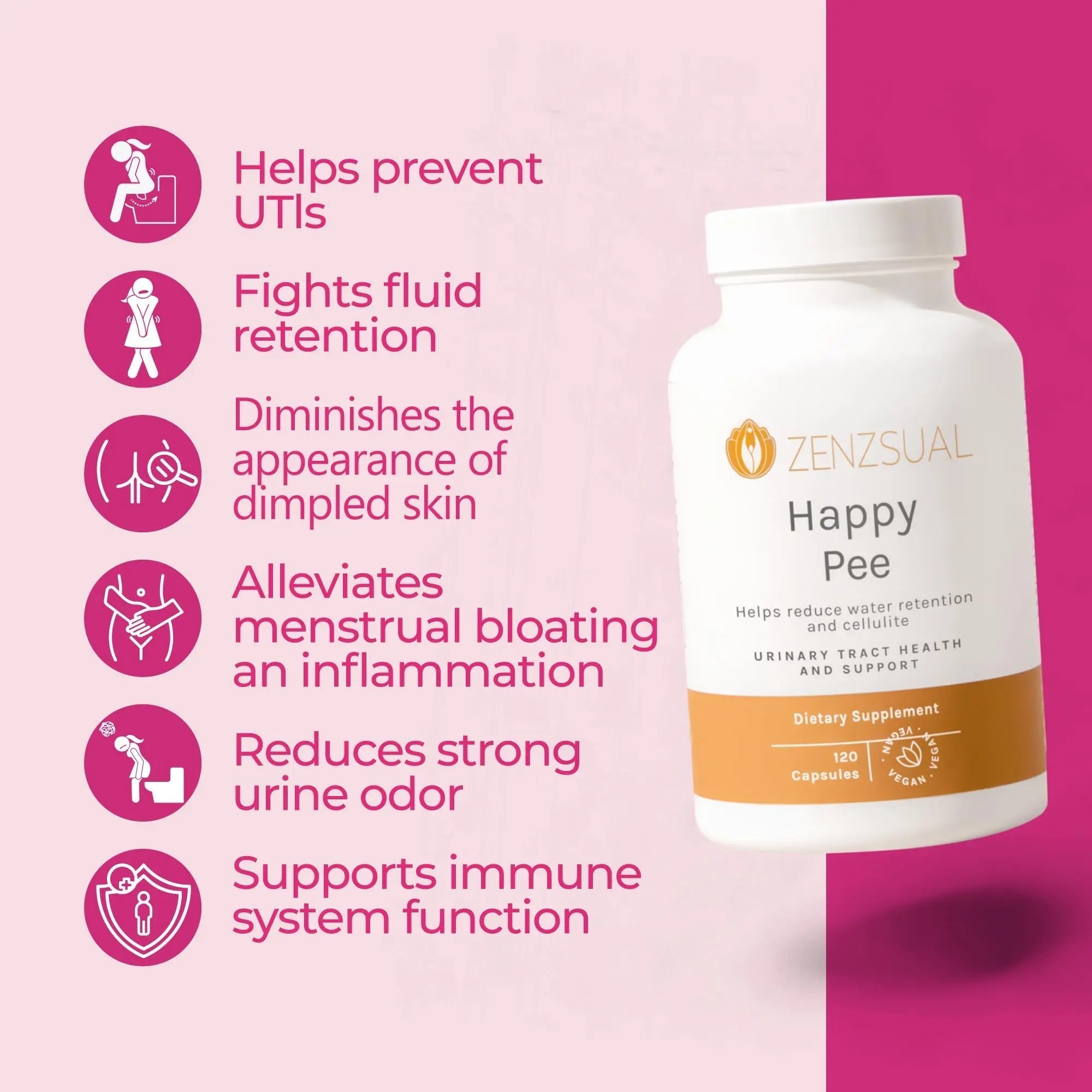 ZENZSUAL Happy Pee, 120 Capsules – Urinary Tract Support & Bladder Health Supplement with Cranberry, D-Mannose, Vitamin C and Oregano for Women and Men – Healthy Flow, Comfort & Fluid Balance ZENZSUALAu supplements