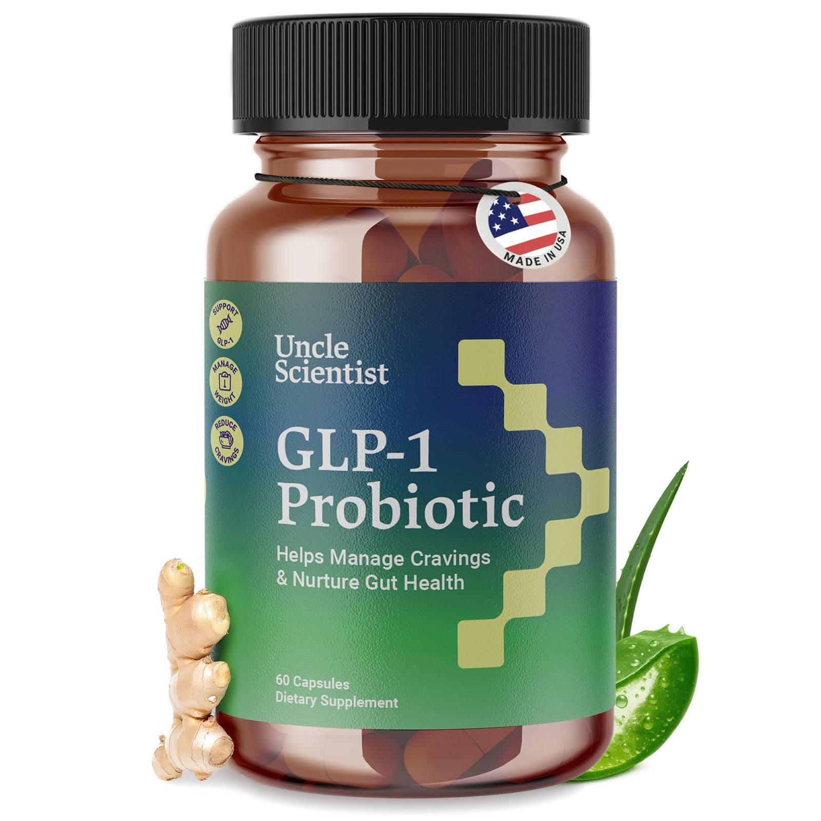 Uncle Scientist GLP-1 Probiotic Dietary Supplement, Supports Healthy Appetite and Metabolic Function - Chromium, Green Tea, Cinnamon, Probiotics & Herbal Blend, 60 Capsules (30-Day Supply) Uncle ScientistAu supplements