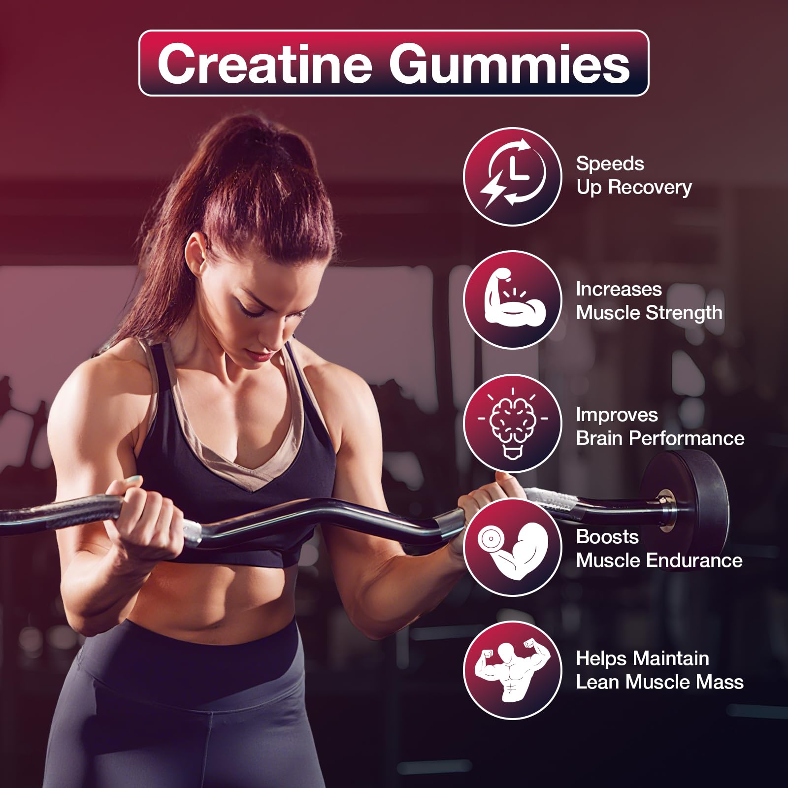 Creatine Gummies for Men & Women, Creatine Monohydrate Gummies 5g, Build Muscle, Strength, Recovery, Cognitive Health & Memory, Pre Workout Supplement, 120 Count Raspberry Chewable Gummy MaxhemphealthAu supplements