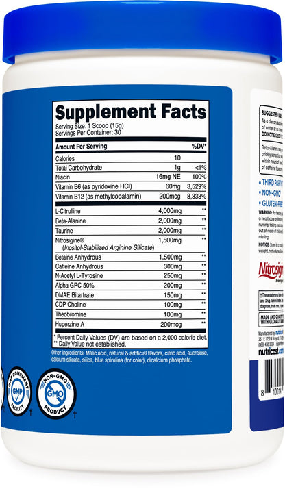 Nutricost Pre-X Xtreme Pre-Workout Powder Complex, Blue Raspberry, 30 Servings NutricostUS supplements