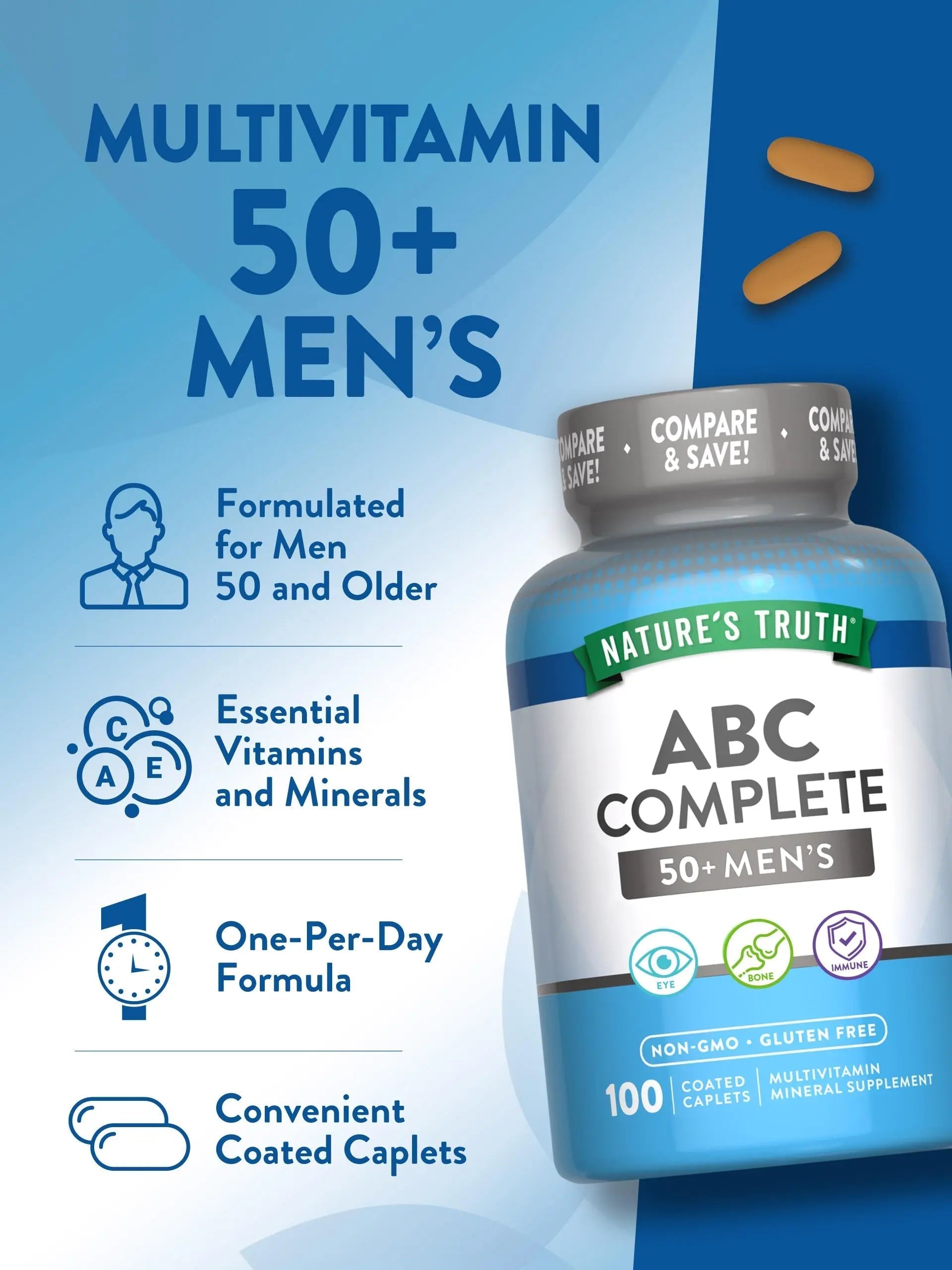 Nature's Truth Men's 50+ Multivitamin | with Vitamins A, C, E, B6 & B12 | 100 Count | Non-GMO & Gluten Free Nature's TruthAu supplements