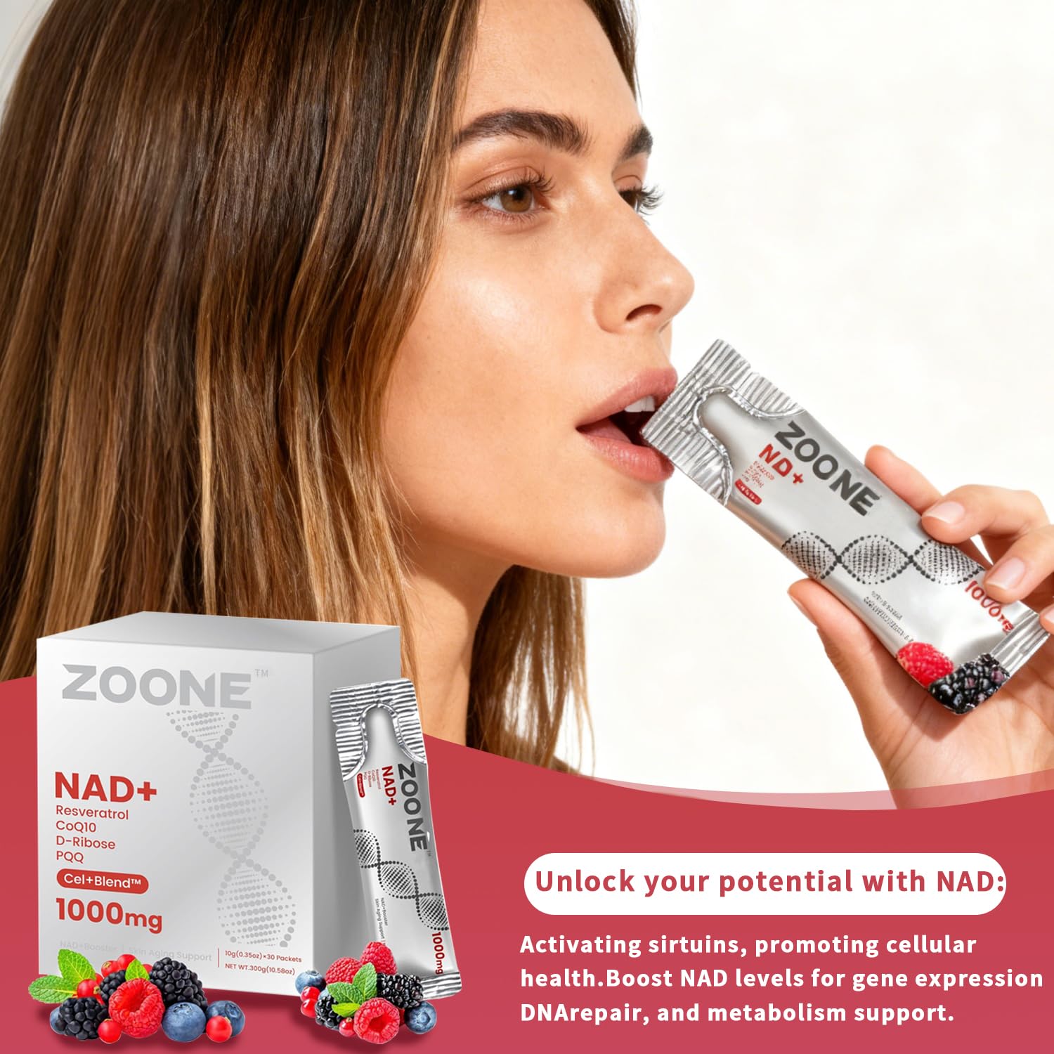 Zoone NAD Resveratrol Supplement, NAD+ Liquid Supplement 1000mg, with Nicotinamide Riboside, Resveratrol & PQQ, NAD Supplements for Men & Women, Healthy Aging & Boosts Cellular Energy – 30 Packs ZooneAu supplements
