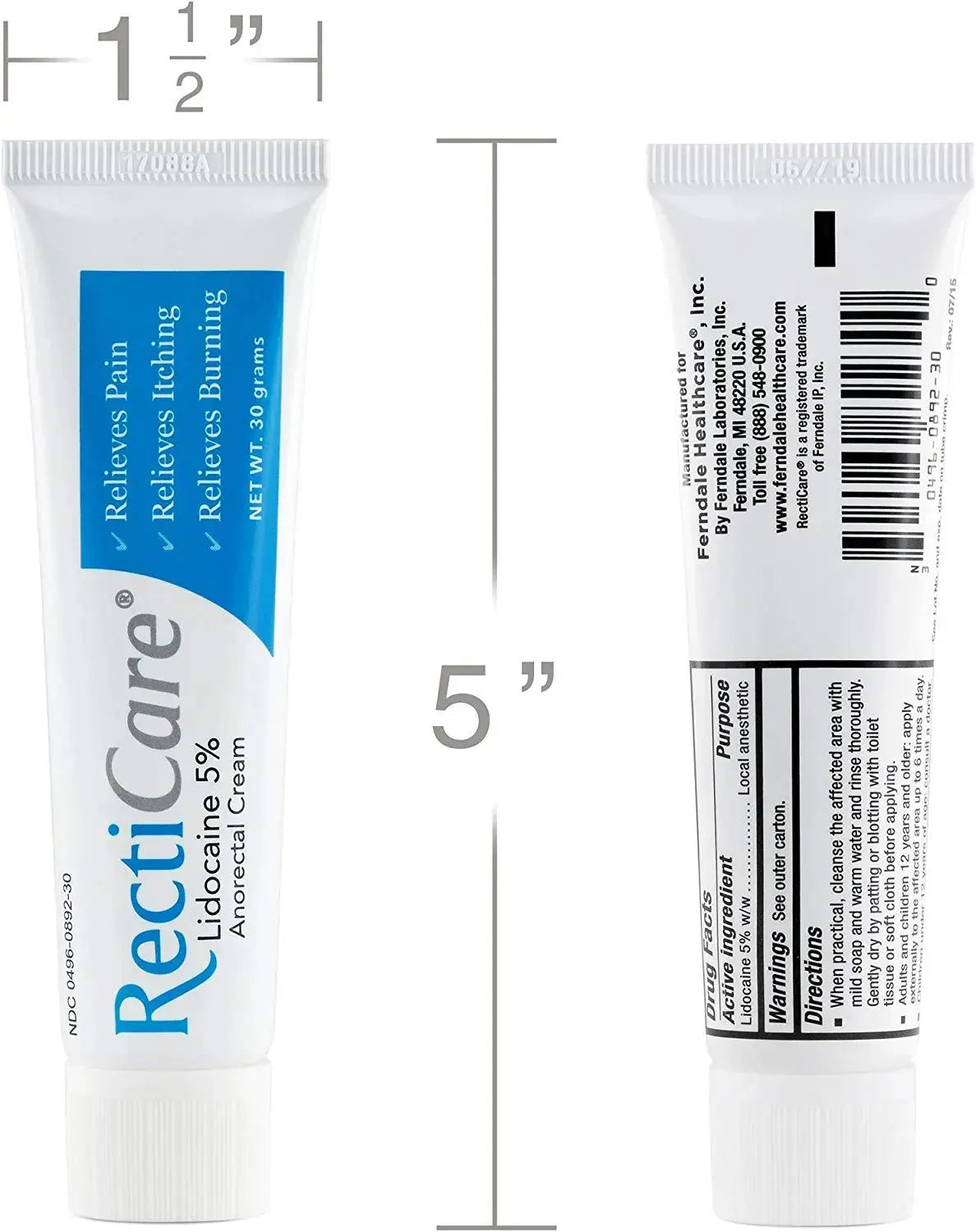 Recticare Anorectal Lidocaine 5% Cream: Topical Numbing Cream for Treatment of Hemorrhoids & Other Anorectal Disorders - 30g Tube RecticareAu supplements