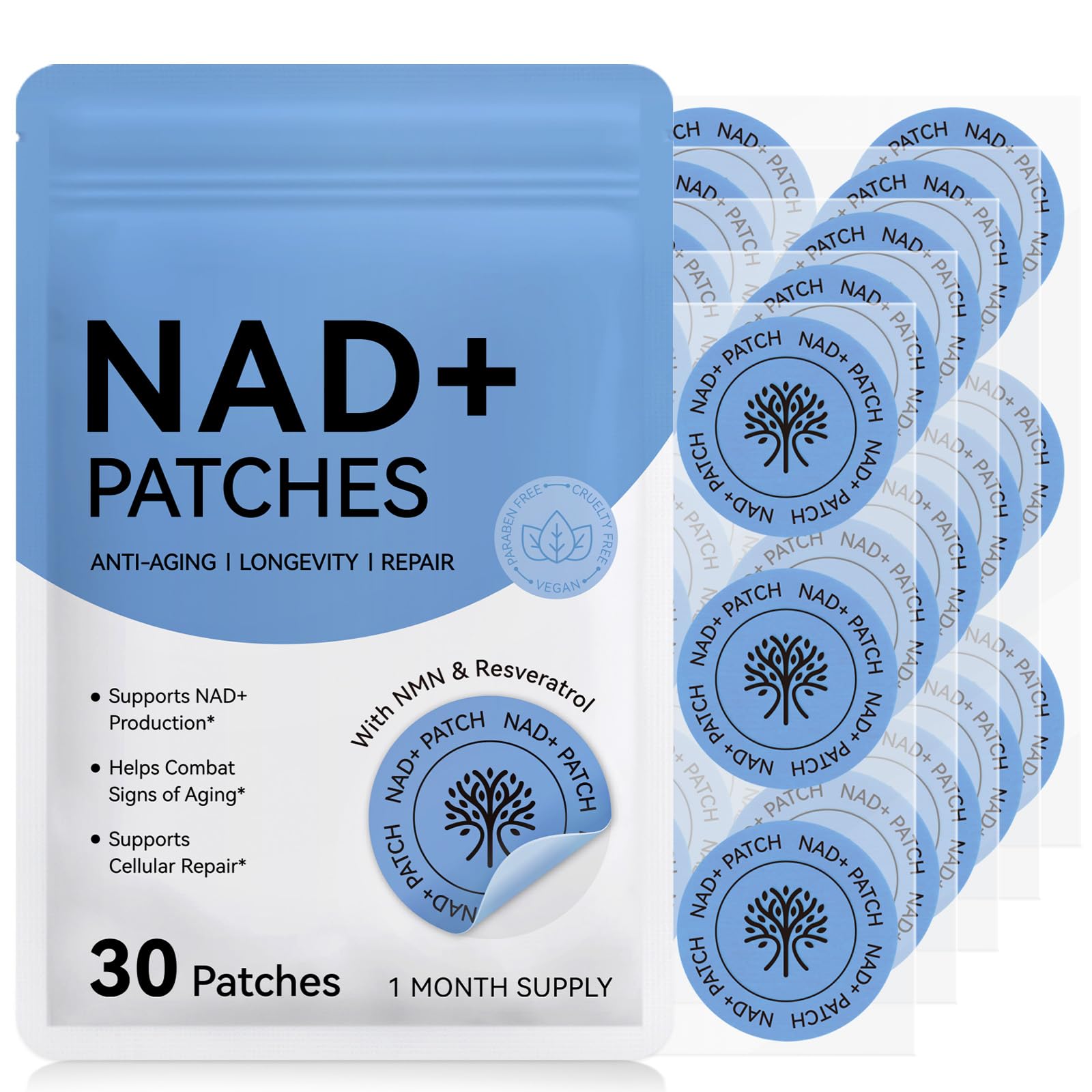 NAD Patches for Women & Men,One-Stop Solution for Skin and Wellness Support | NMNH, Resveratrol, Hyaluronic Acid, Vitamin C, & Coq10 l Premium 8-Hour Time-Release Patch for Enhanced Absorption MAYPJHEHAu supplements