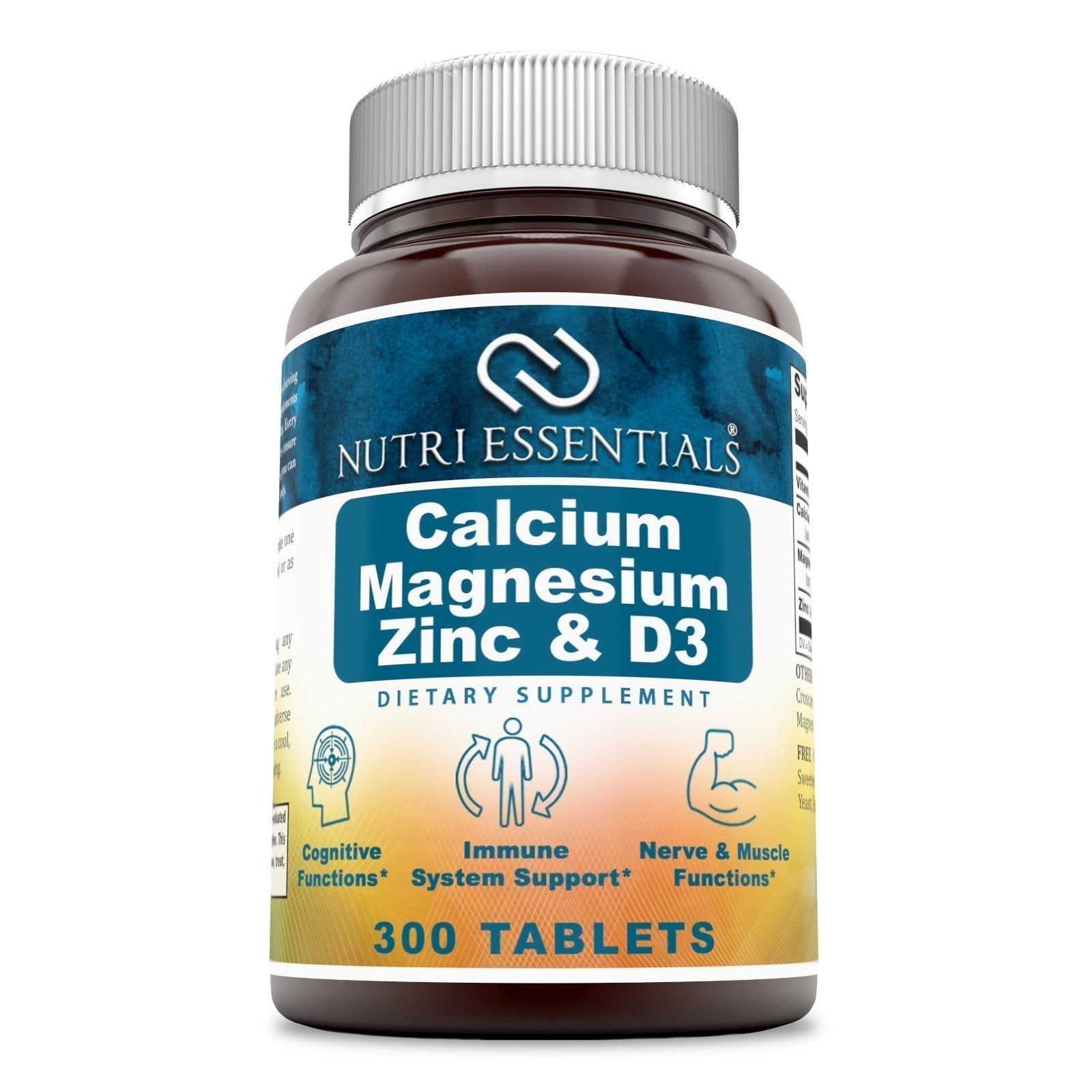 Nutri Essentials Calcium Magnesium Zinc + Vitamin D3 Tablets- Promotes Strong Bones & Teeth, Support Nerve & Muscle Function* (300 Count) Nutri EssentialsAu supplements