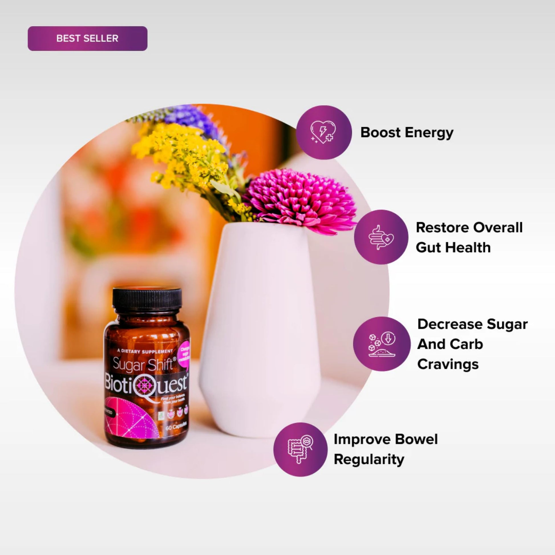 BiotiQuest Sugar Shift Probiotic | Helps Decrease Sugar & Carb Cravings and Supports Digestive Balance | 22 Billion CFU | Non-GMO, Gluten-Free, & Vegan | 60 Servings BiotiQuestAu supplements