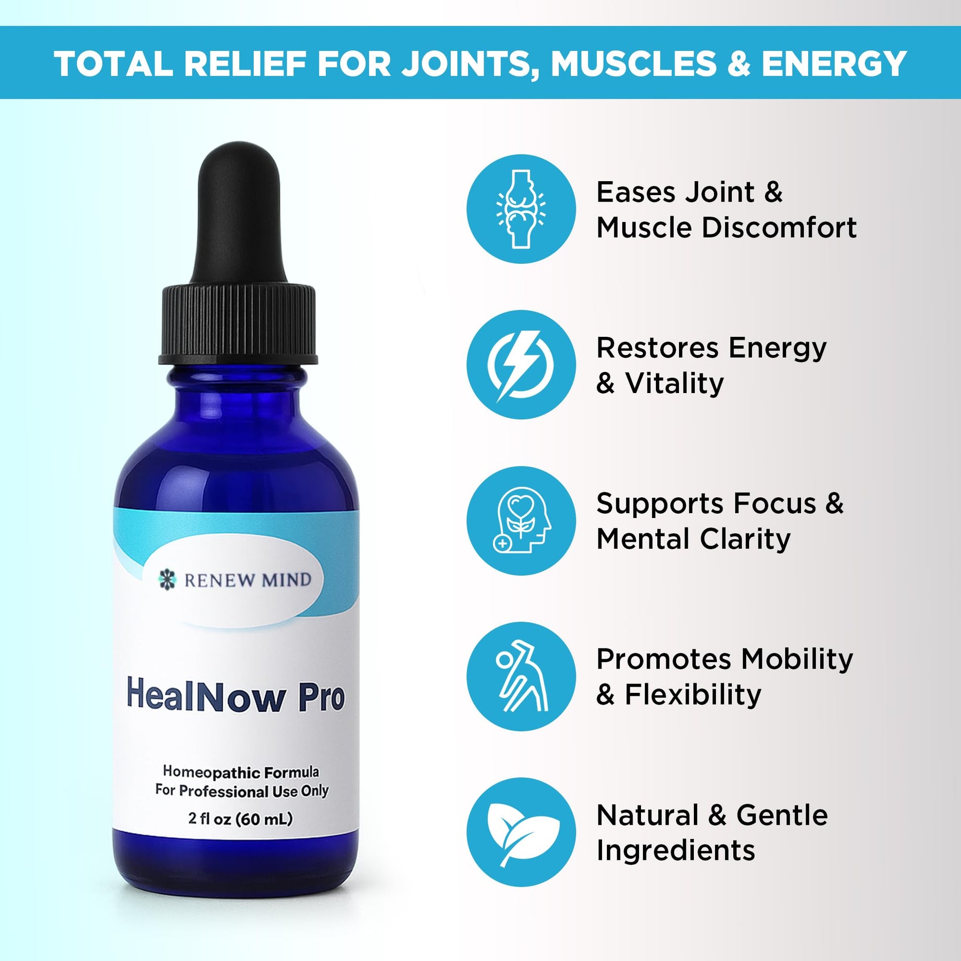 RENEW MIND HealNow Pro Homeopathic Support for Joint Pain, Muscle Aches, Arthritis Pain, and Muscle or Joint Stiffness Professional Grade Formula Promotes Comfort, Mobility & Energy - 2 fl oz RENEW MINDAu supplements