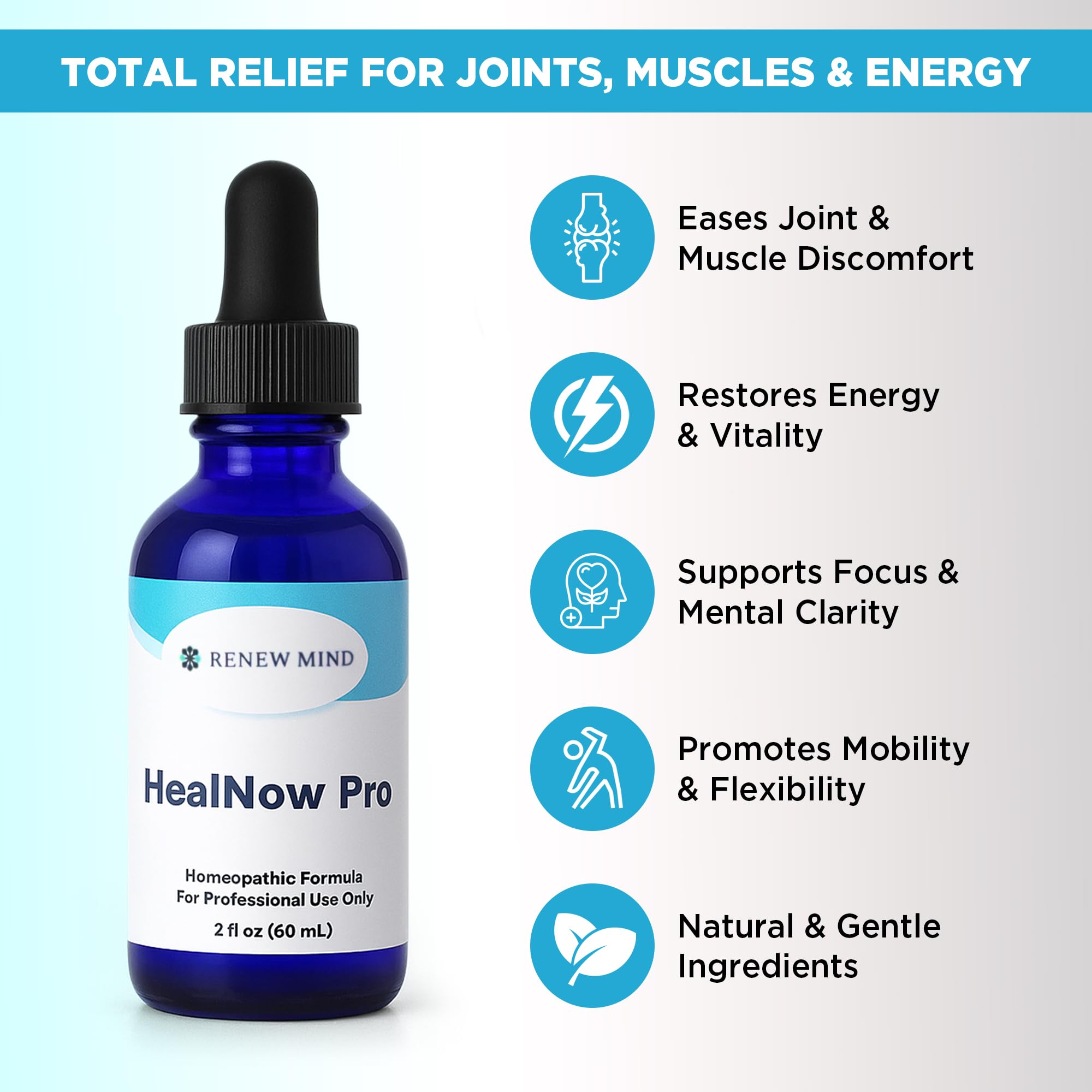 RENEW MIND HealNow Pro Homeopathic Support for Joint Pain, Muscle Aches, Arthritis Pain, and Muscle or Joint Stiffness Professional Grade Formula Promotes Comfort, Mobility & Energy - 2 fl oz RENEW MINDAu supplements