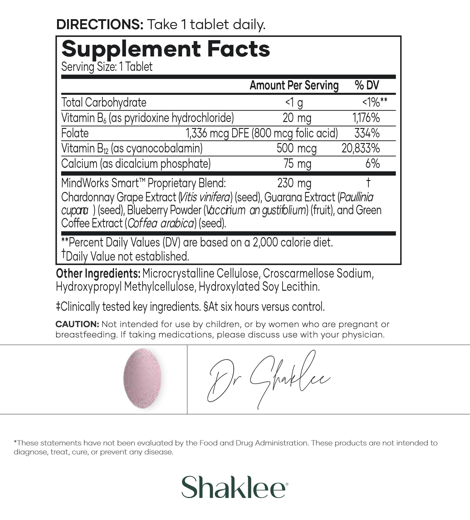 Shaklee MindWorks® - Brain Health Supplement for Brain Sharpness & Focus - Supported Nutrients & Extracts - Chardonnay Grape Seed Polyphenols, Guarana Extract, Vitamins B6, B12, Folate - 30 Tablets ShakleeAu supplements