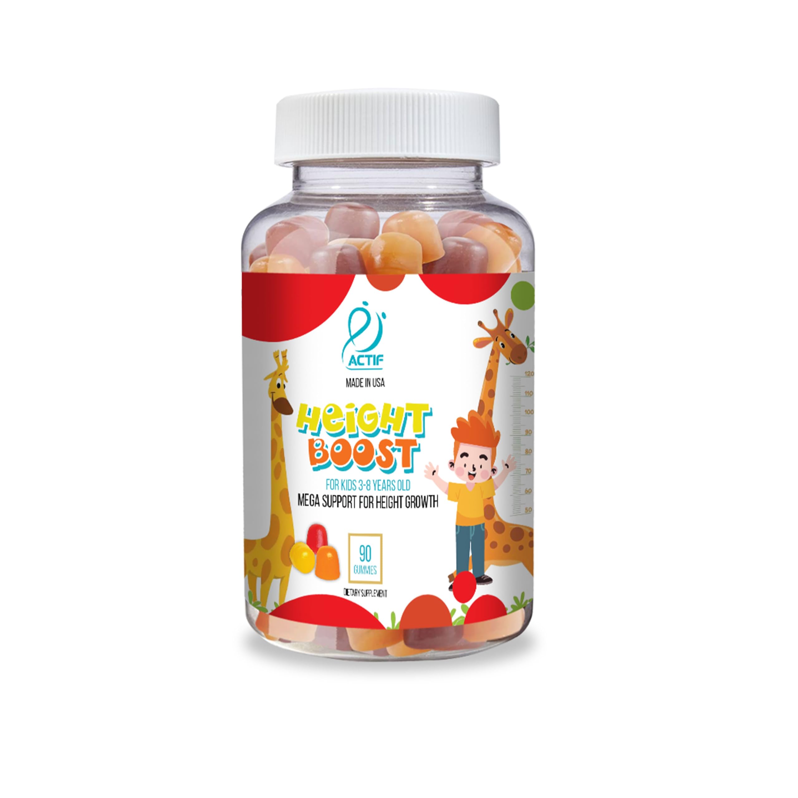 Actif Height Boost Mega Support for Kids 3-8 Years Old, Height Growth with 10+ Factors, 60 Gummies, Strawberry Flavor, Get Tall Fast Formula ACTIFAu supplements
