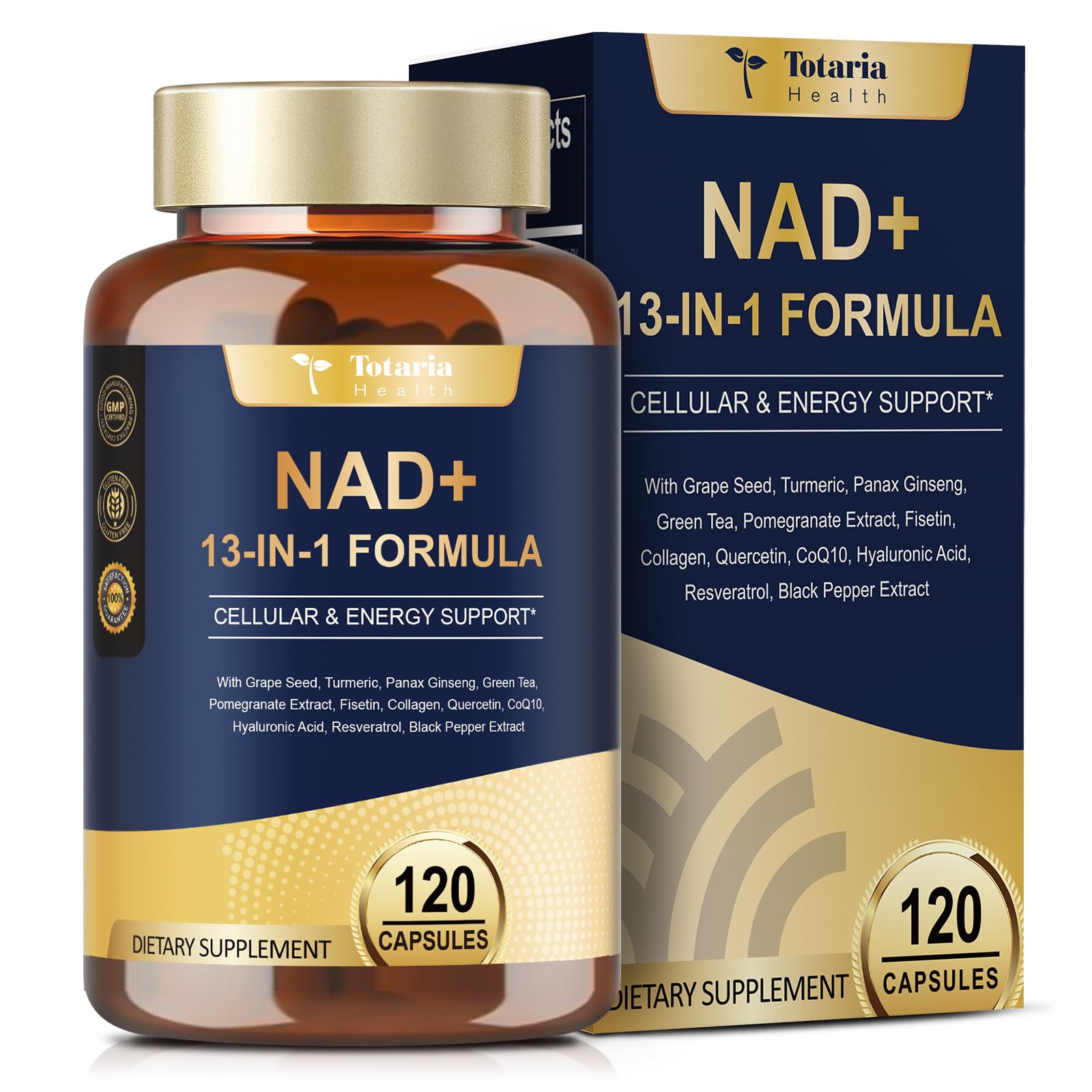 Totaria NAD Supplement for Women Men with nicotinamide riboside resveratrol,Quercetin, Betaine Boost NAD+ Levels NAD Plus Supplement for Anti Aging, Energy, Immune, Focus 120 Capsules TotariaAu supplements
