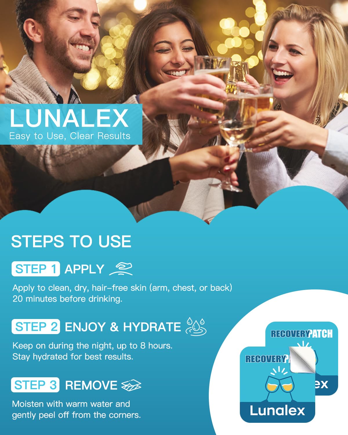 Lunalex Recovery Patch 48 Pack - Wake Up Refreshed & Balanced After Celebration - Plant-Based Formula for Morning Wellness - Bachelorette & Wedding Party Favors - 2 Patches per Sachet, Waterproof LunalexAu supplements