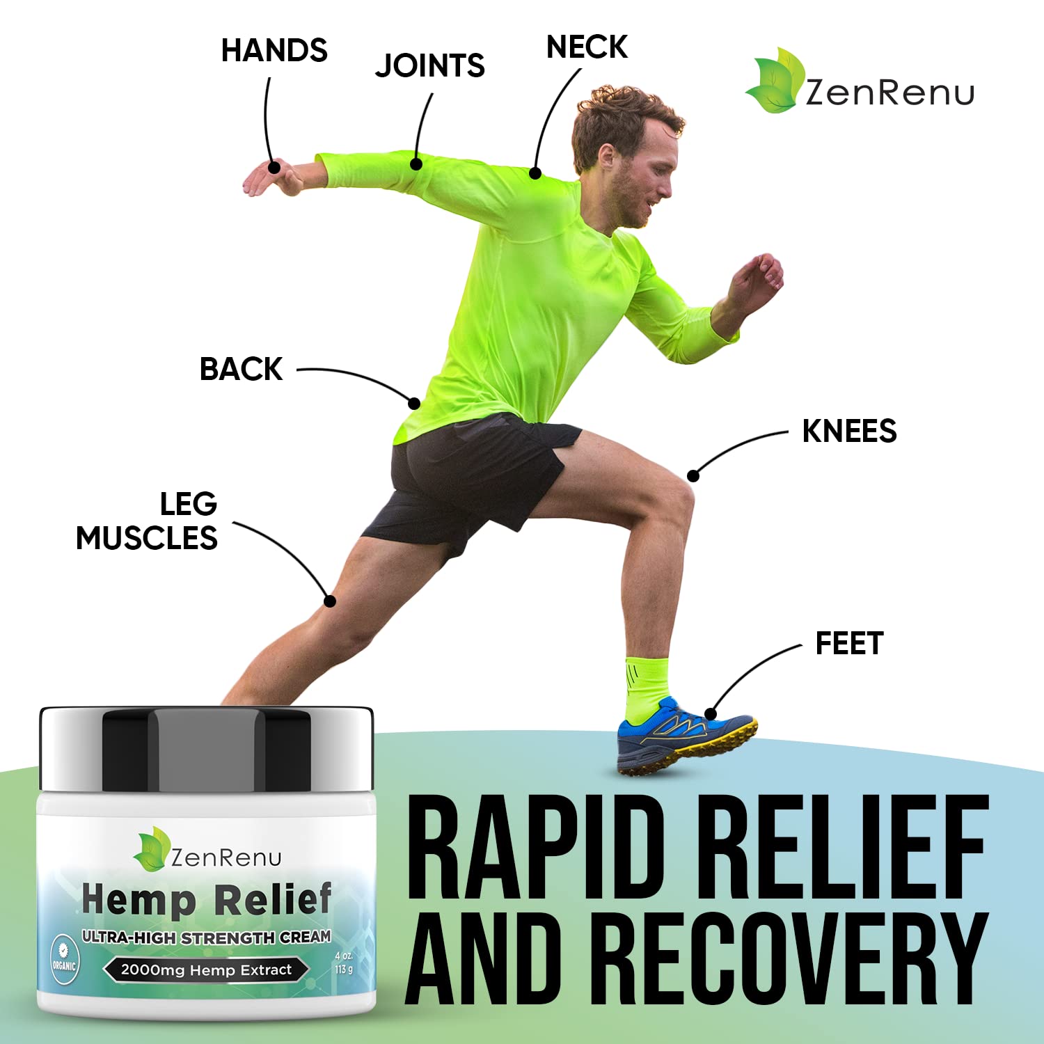 Hemp Cream Maximum Strength - Menthol Rub with Hemp Oil, Arnica, Lavender, Aloe Vera, Kava Kava, & Camphor - Natural Hemp Muscle Rub Cream for Skin, Muscles & Joints - ZenRenu, 4 oz ZenrenuAu supplements