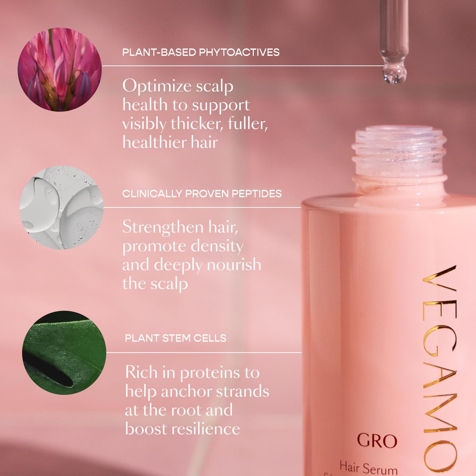 VEGAMOUR GRO Hair Serum for Hair Thinning, Thicker Fuller Looking Hair, Non Oily Tonic, 3 pack, 90 day supply VEGAMOURAu supplements