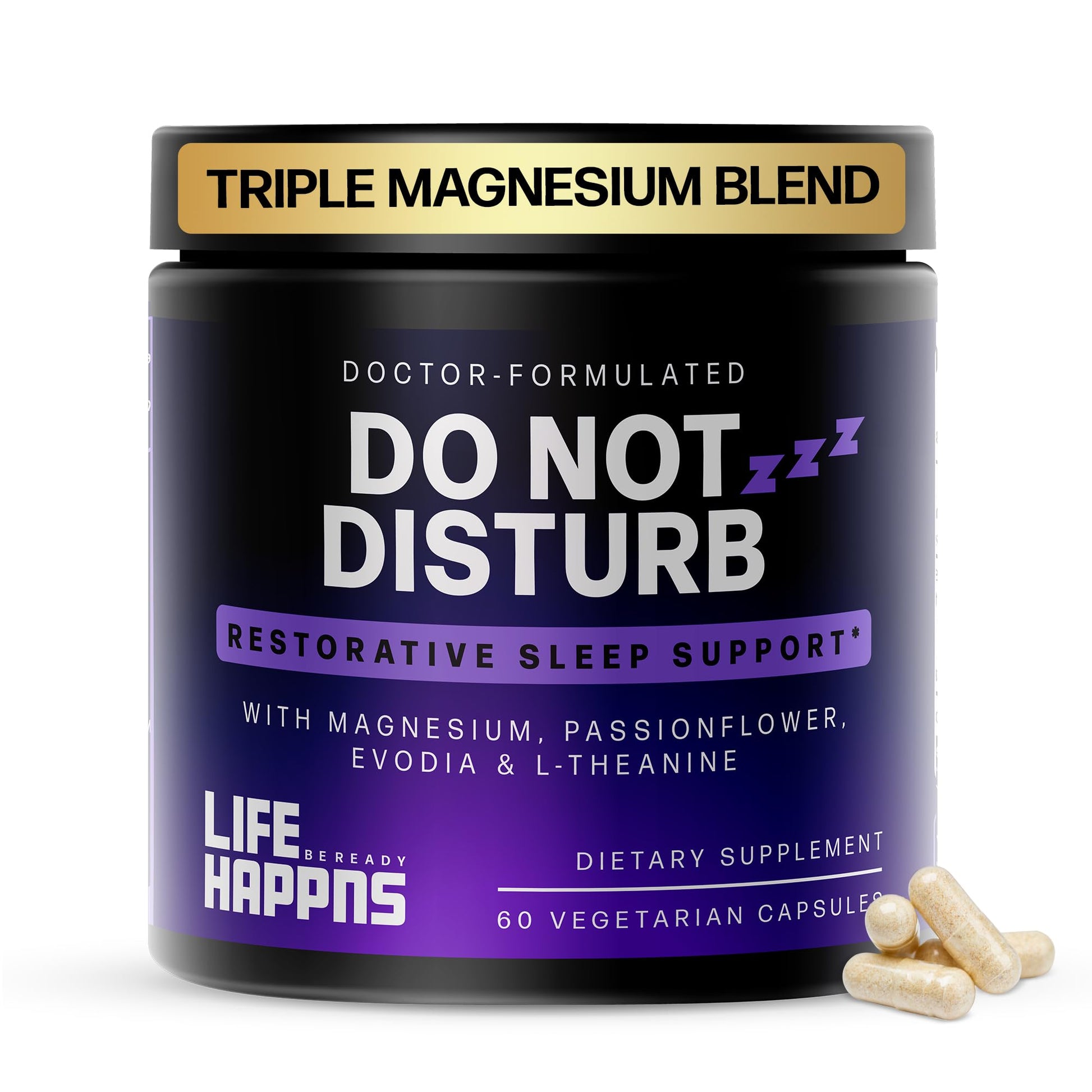Doctor Formulated Triple Magnesium for Sleep, Calm & Relaxation with Chelated Magnesium Glycinate, L-Theanine, Passionflower & Evodia – Non-Habit, No Melatonin Magnesium Sleep Aid Support Supplement LIFE HAPPNS BE READYAu supplements