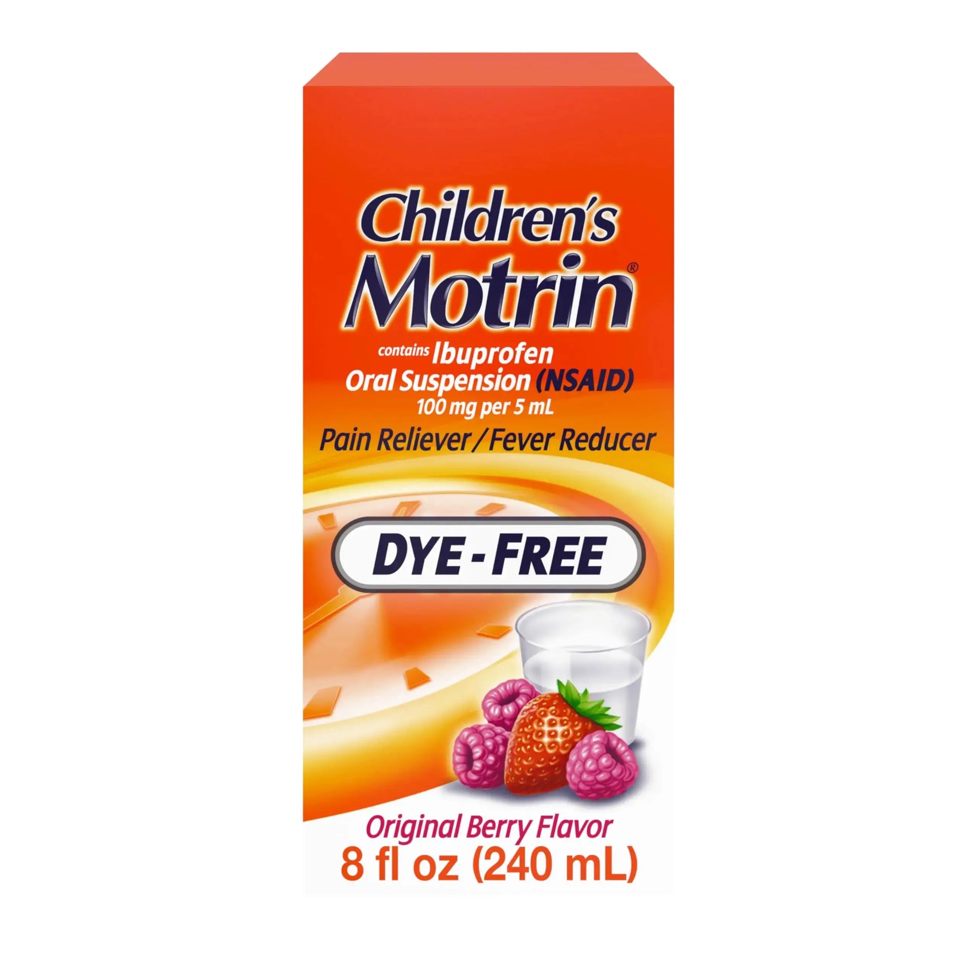 Children's Motrin Oral Suspension 100mg Ibuprofen Medicine, NSAID Fever Reducer & Pain Reliever for Minor Aches & Pains Due to Cold & Flu, Dye Free, Alcohol-Free, Berry Flavored, 8 fl. oz MotrinAu supplements