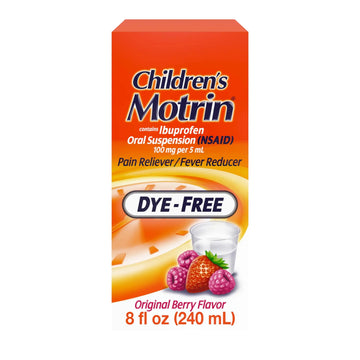 Children's Motrin Oral Suspension 100mg Ibuprofen Medicine, NSAID Fever Reducer & Pain Reliever for Minor Aches & Pains Due to Cold & Flu, Dye Free, Alcohol-Free, Berry Flavored, 8 fl. oz MotrinAu supplements