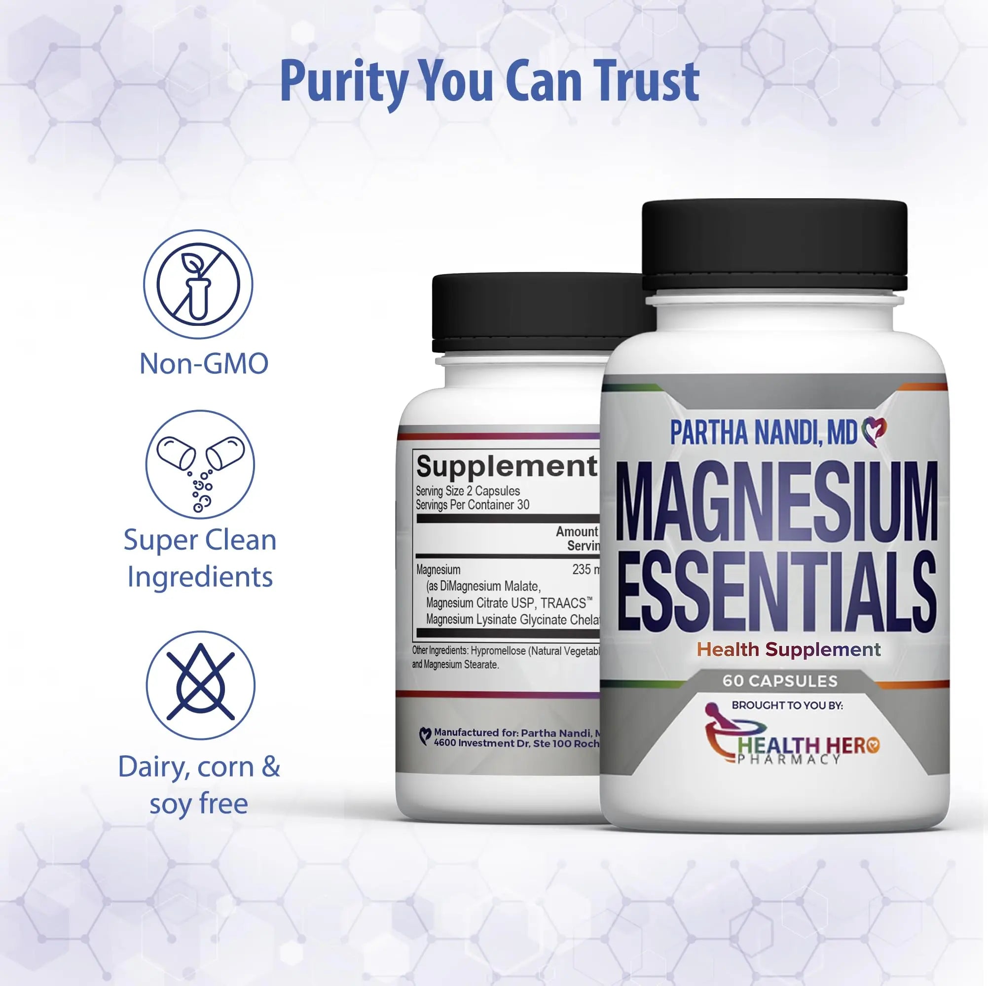 Triple Magnesium Citrate, Malate & Glycinate Complex Supplement – Supports Sleep, Stress, Muscle, Nerve & Heart Health – Advanced High-Absorption Formula – 235mg – 60 Capsules Partha Nandi, MDnz supplements