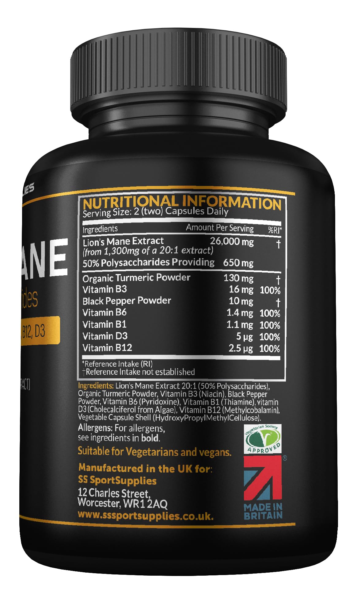 Lions Mane Supplement High Strength 26,000mg Plus 5 Vitamins SS Sport SuppliesUS supplements